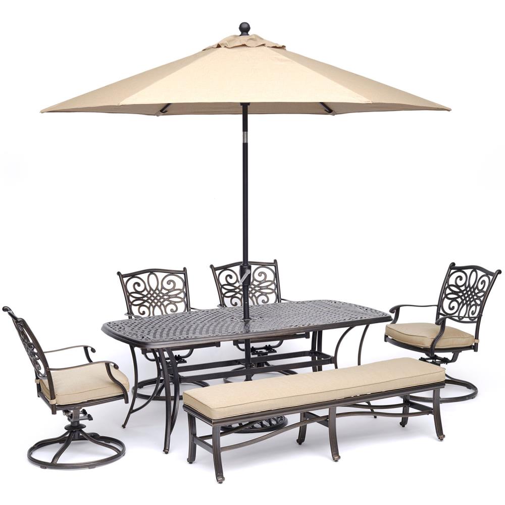 Hanover TRADDN6PCSW4BN-SU-T Traditions 6-Piece Bronze Patio Dining Set with Tan Cushions