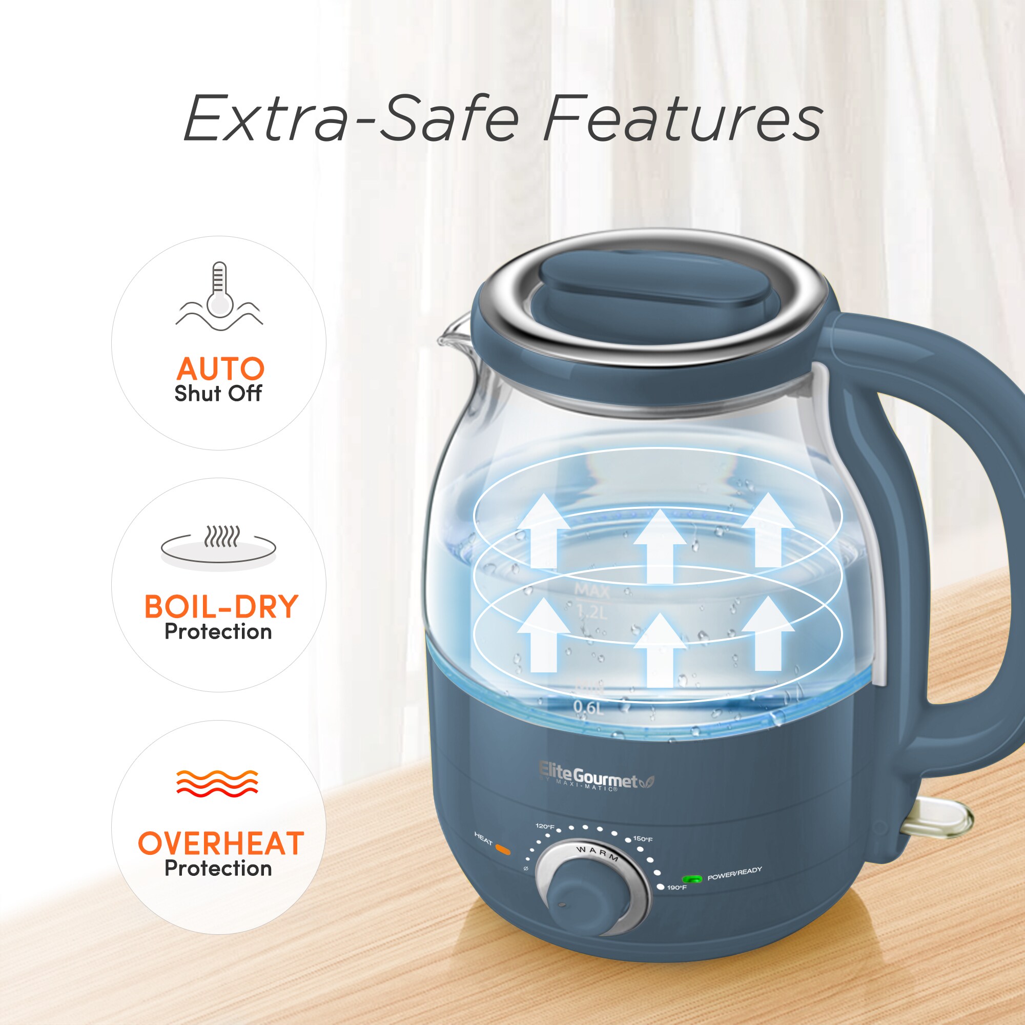 Elite Mint Green 5-Cup Cordless Manual Electric Kettle in the Water Boilers  & Kettles department at