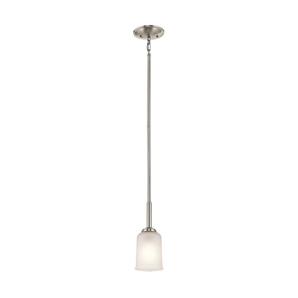 Kichler 43674NI Shailene 1 -Light Brushed Nickel Modern/contemporary Etched glass Bell Mini Hanging Pendant light