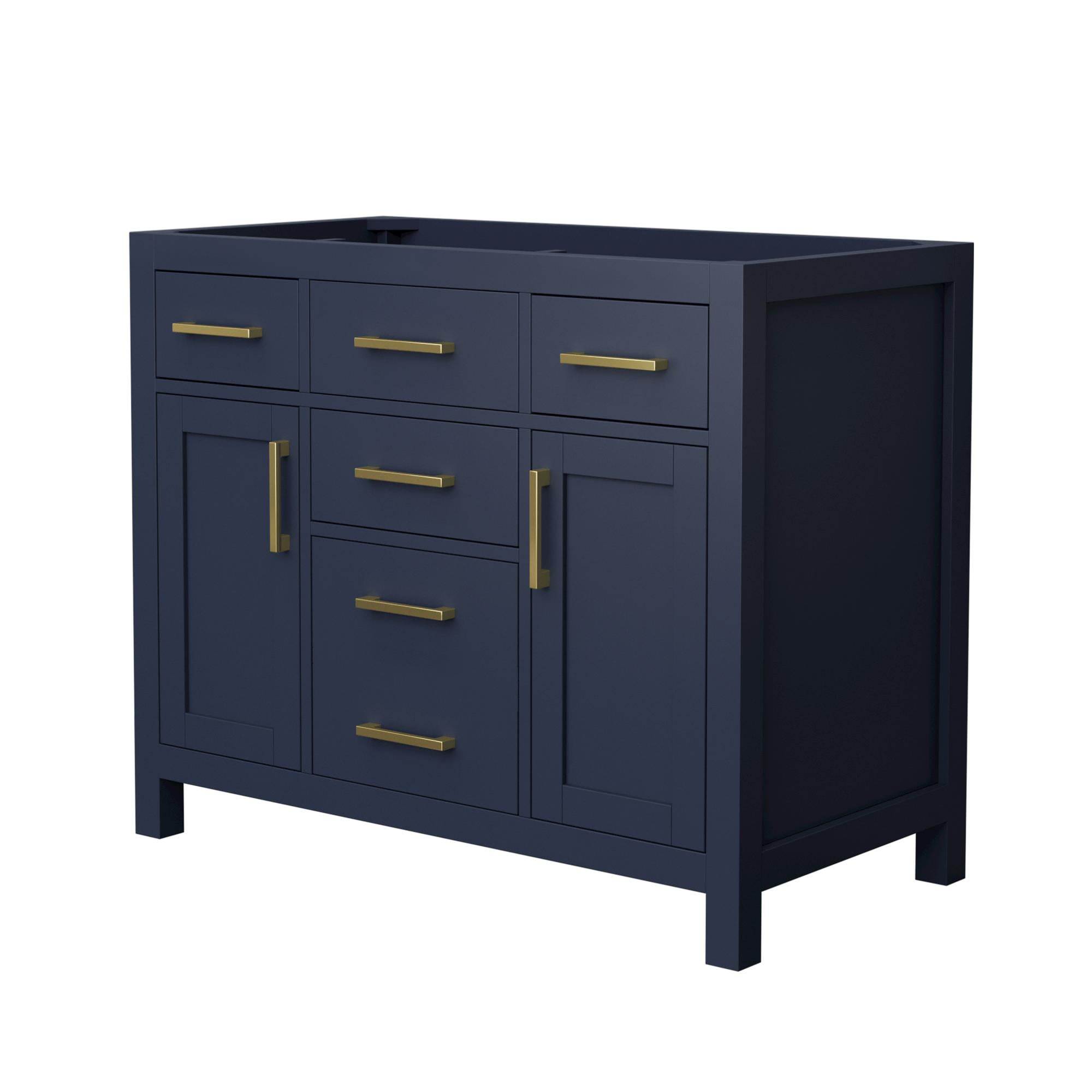 Wyndham Collection - Beckett 42-in Dark Blue with Brushed Gold Trim Bathroom Vanity Base Cabinet ...