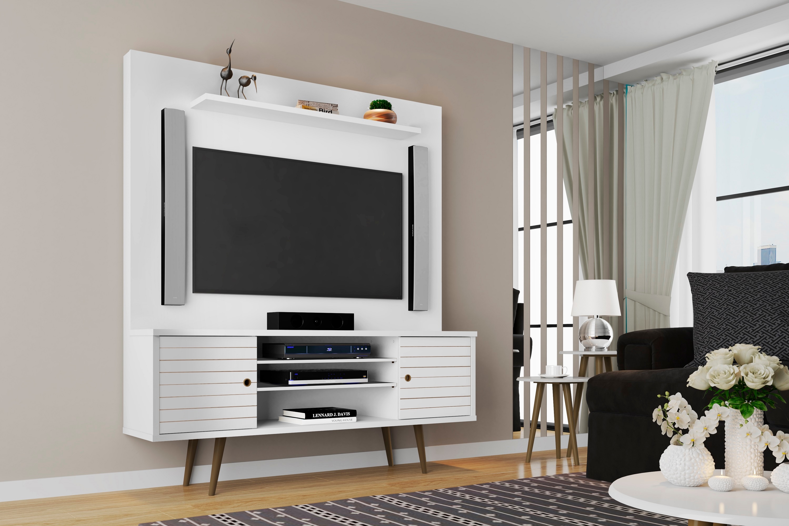 Manhattan Comfort 213BMC6 Liberty Modern/Contemporary White TV stand Integrated TV Mount ( Accommodates TVs up to 60-in )
