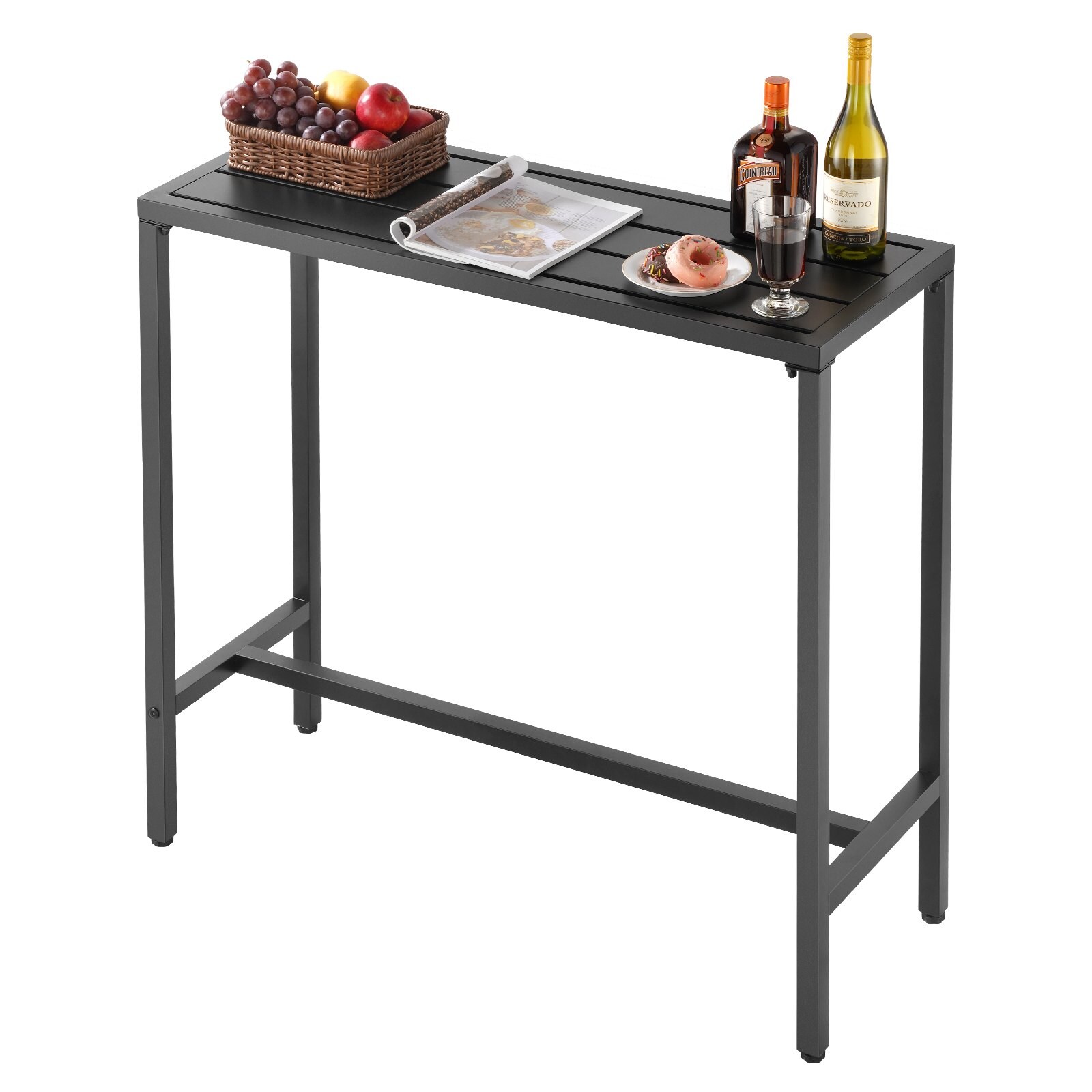 Mecale 39-in Rectangle Outdoor Bar Table Counter Height Patio Pub Table with Galvanized Steel Top Black
