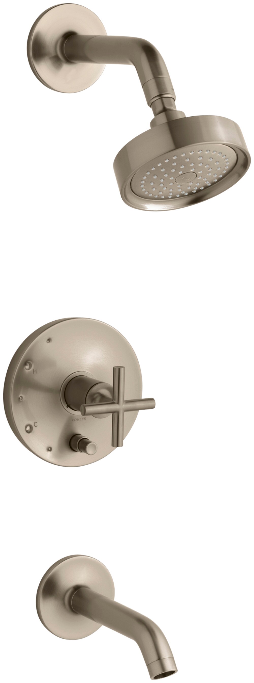 KOHLER T14420-3-BV Purist Vibrant Brushed Bronze 1-handle Single function 5.47-Inches Round Bathtub and shower Faucet