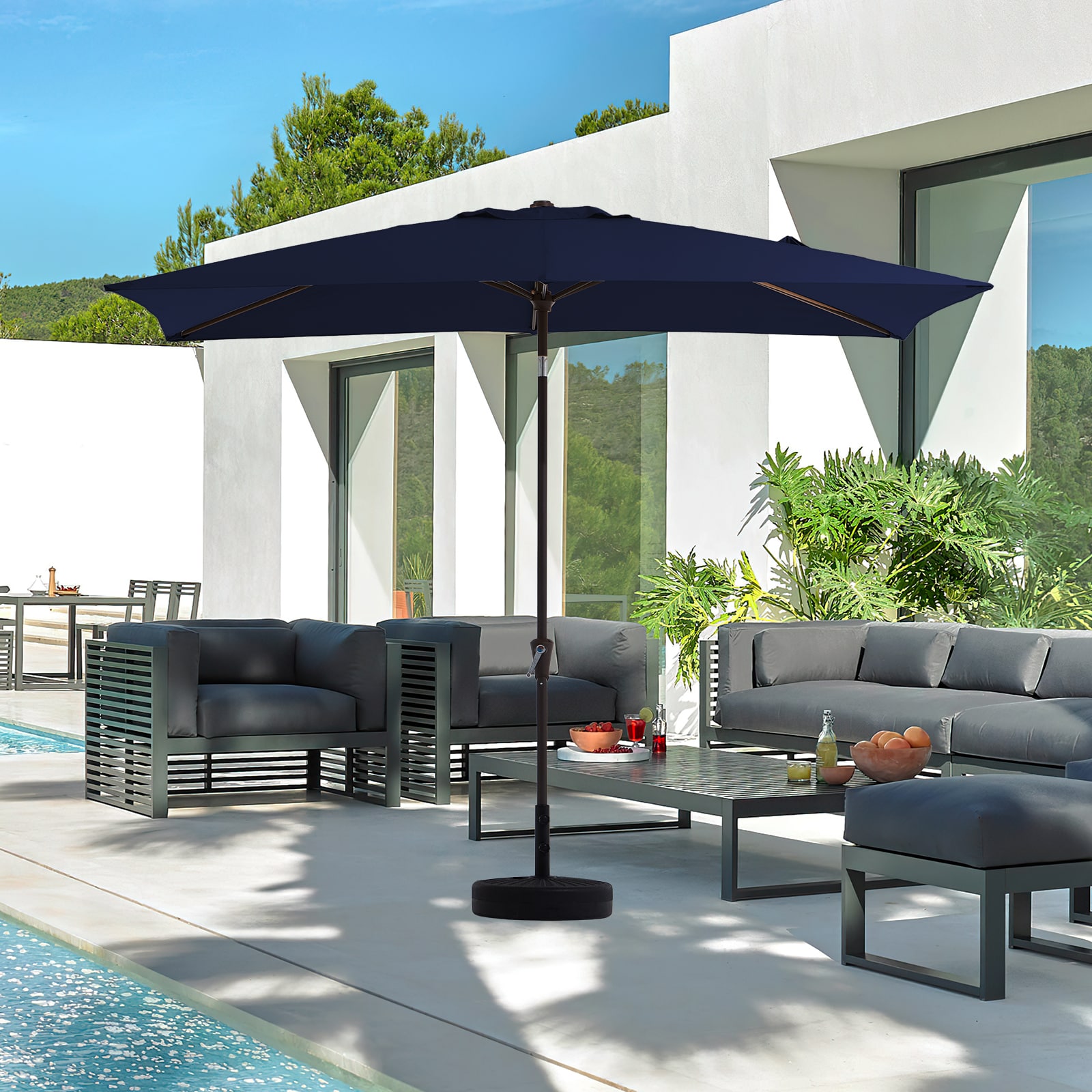 VOUA 6.5ZZS-LV 6.5-ft Iron Navy Push-button Tilt Market Patio Umbrella