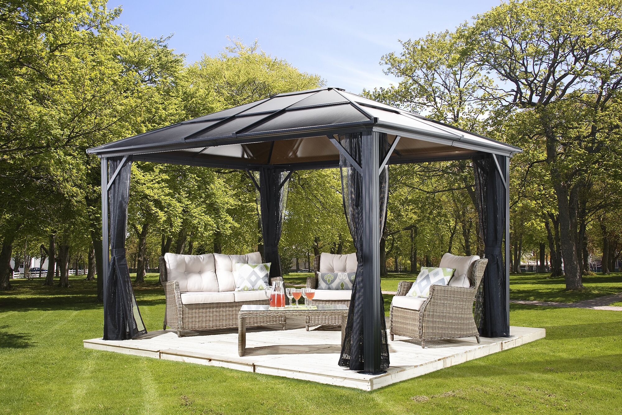 Meridien 10 ft x 12 ft Dark Gray Aluminum Hardtop Gazebo