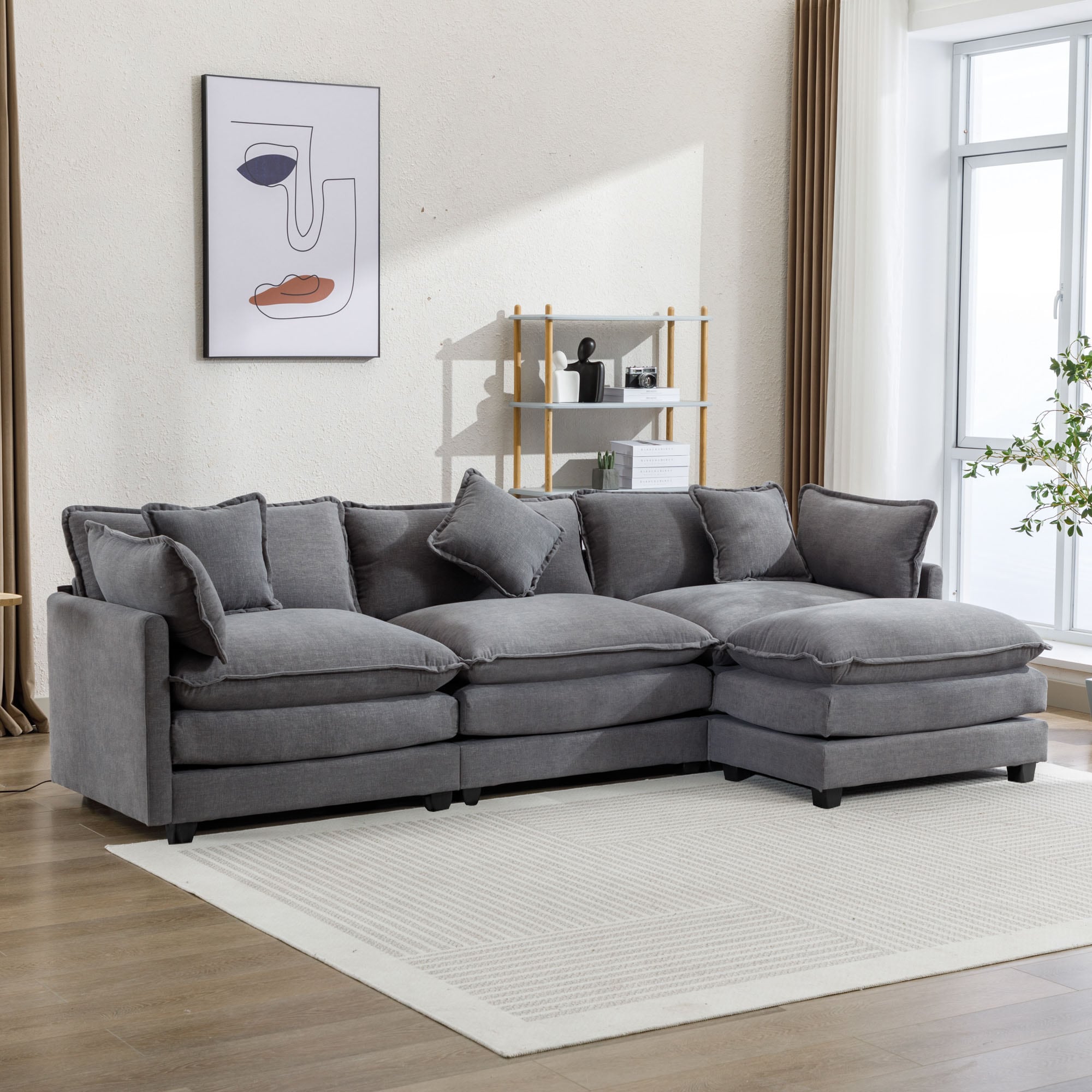 Nestfair SC0060E 112.2-in Modern Gray Chenille 3 -seater Sofa