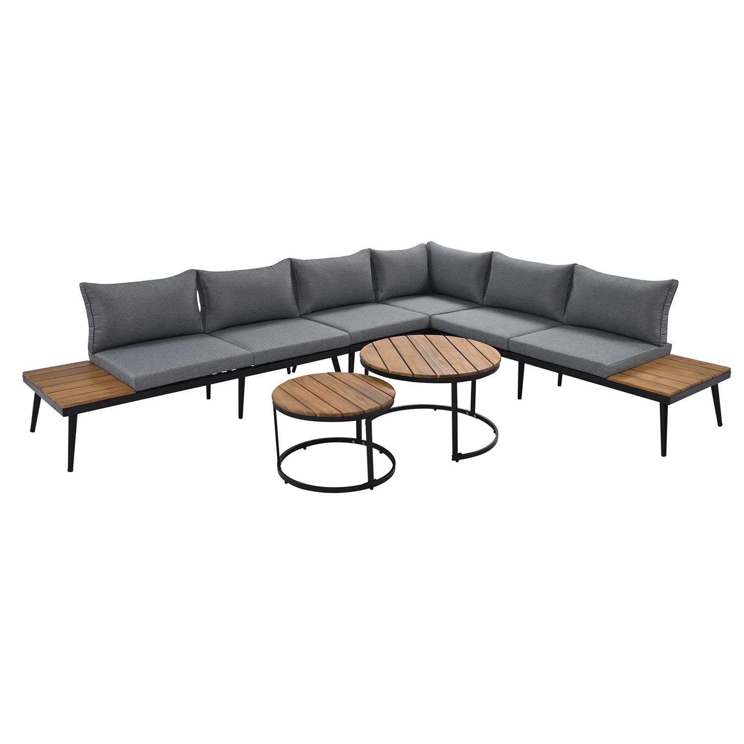 SINOFURN SYA330109GY Outdoor Sectional with Gray Cushions and Iron Frame