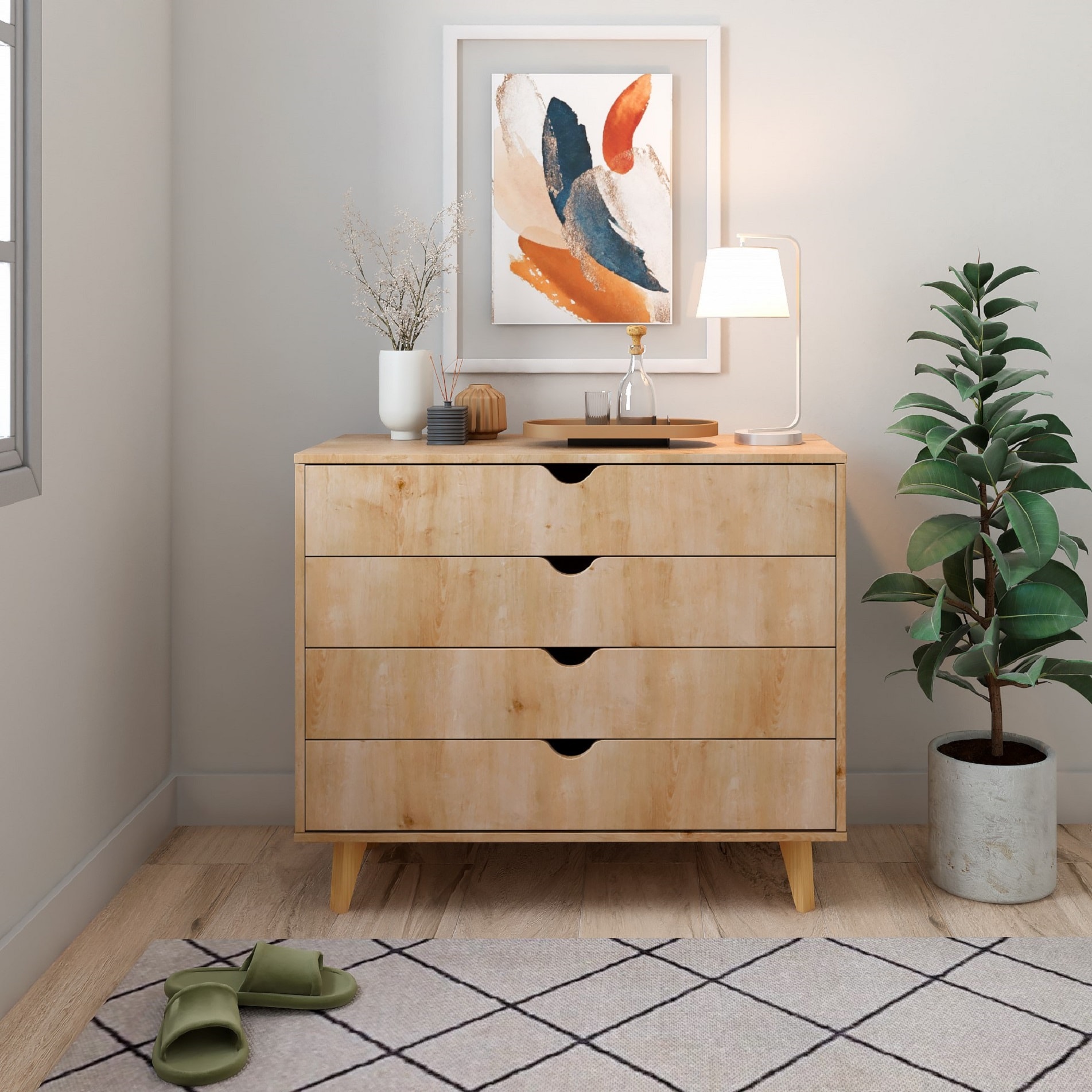 Falkk FKEX-800BERG Natural Wood 4 -Drawer Standard dresser