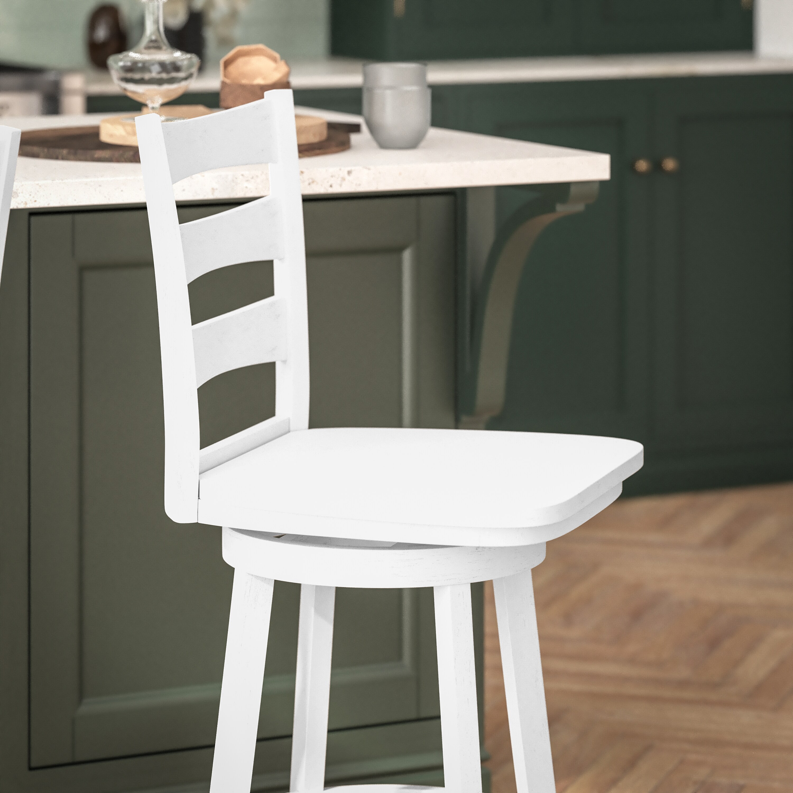 Antique White Wash Wooden Swivel Counter Height Barstool