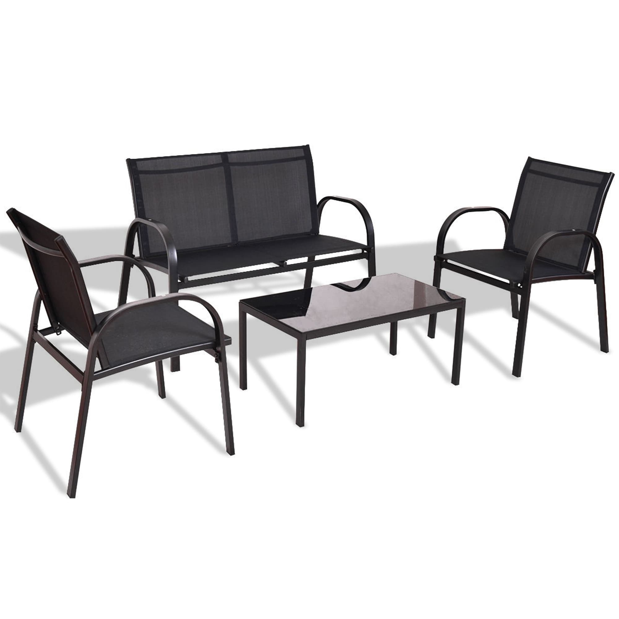 WELLFOR OUJ65848BK CW Outdoor Conversation Set 4 -Piece Patio Conversation Set with Black