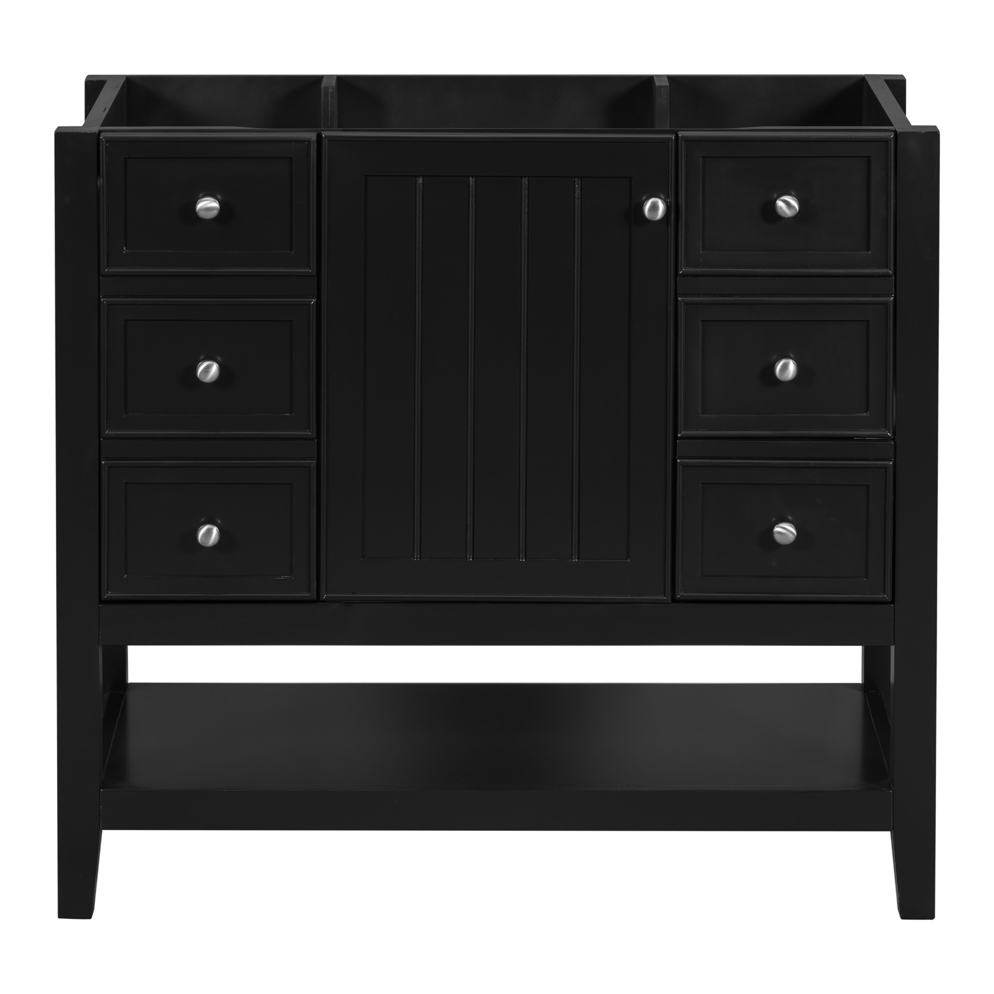 Dexmalle WF306244AAB 36-in Black Bathroom Vanity Base Cabinet without Top with Three Drawers and Open Shelf