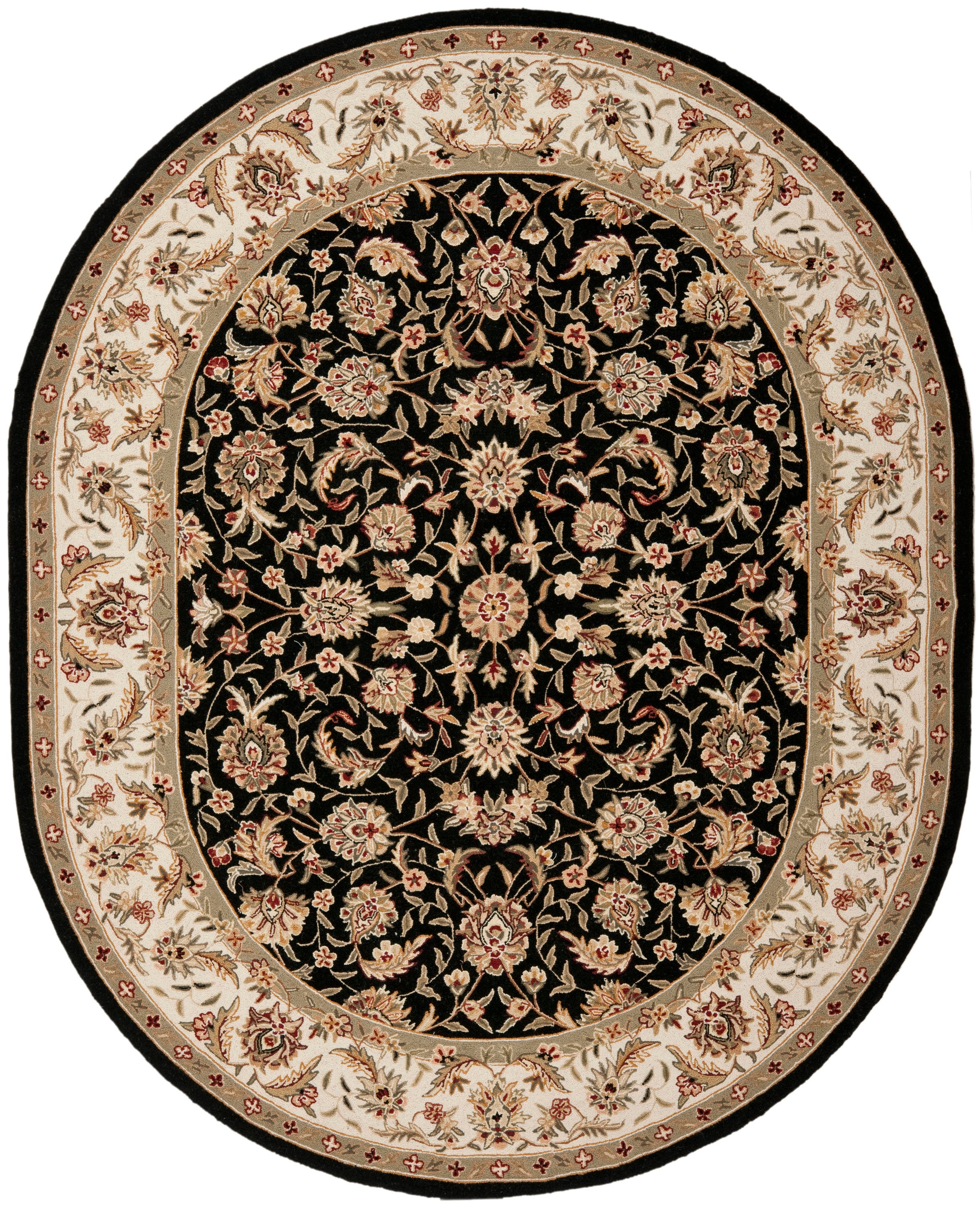Safavieh HK78A-8OV Chelsea York 8 x 10 (ft) Tufted Wool Black Oval Indoor Floral/Botanical Oriental Area rug