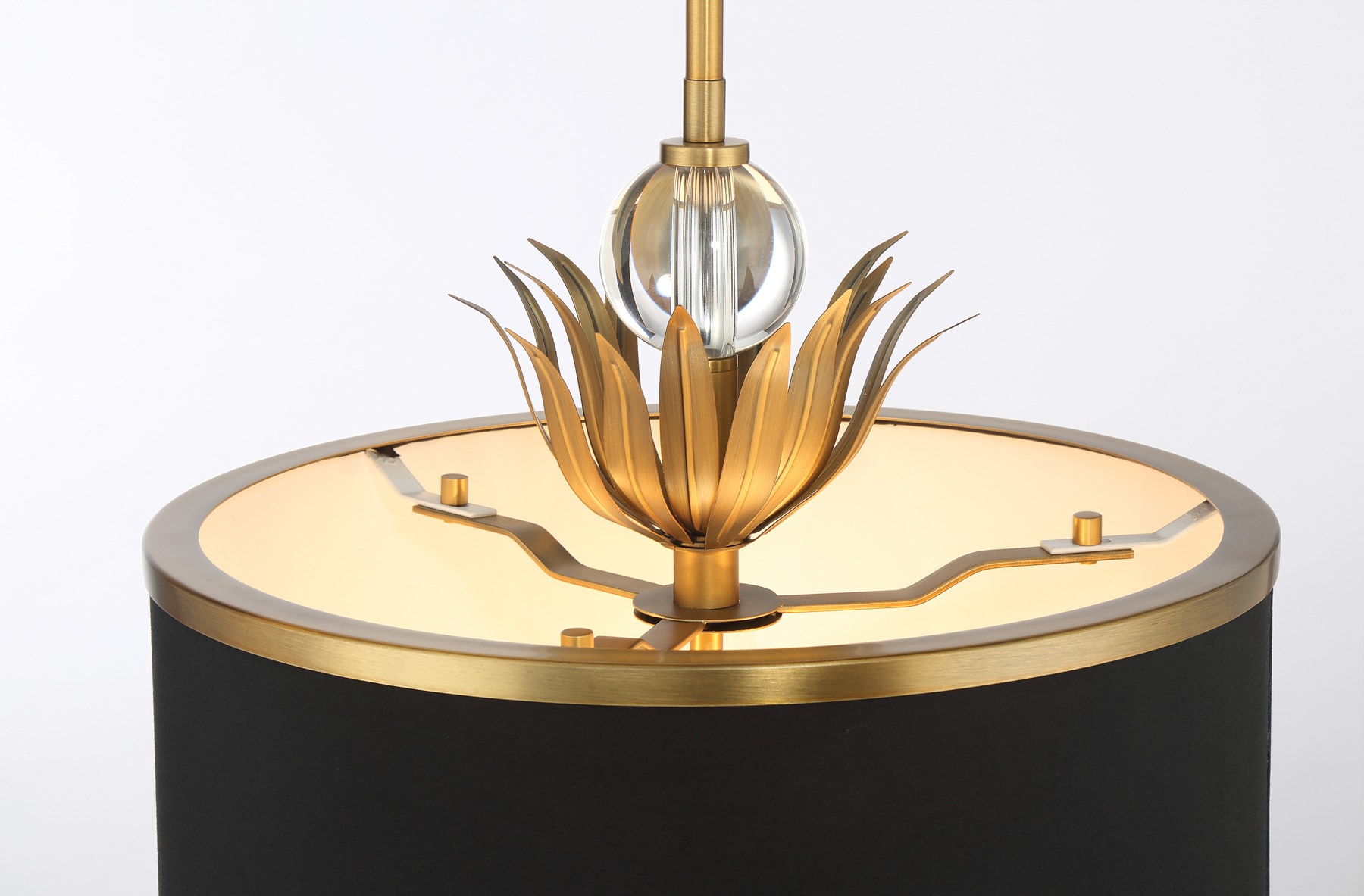 Natural Brushed Brass Pendant Light with Black Fabric Shade