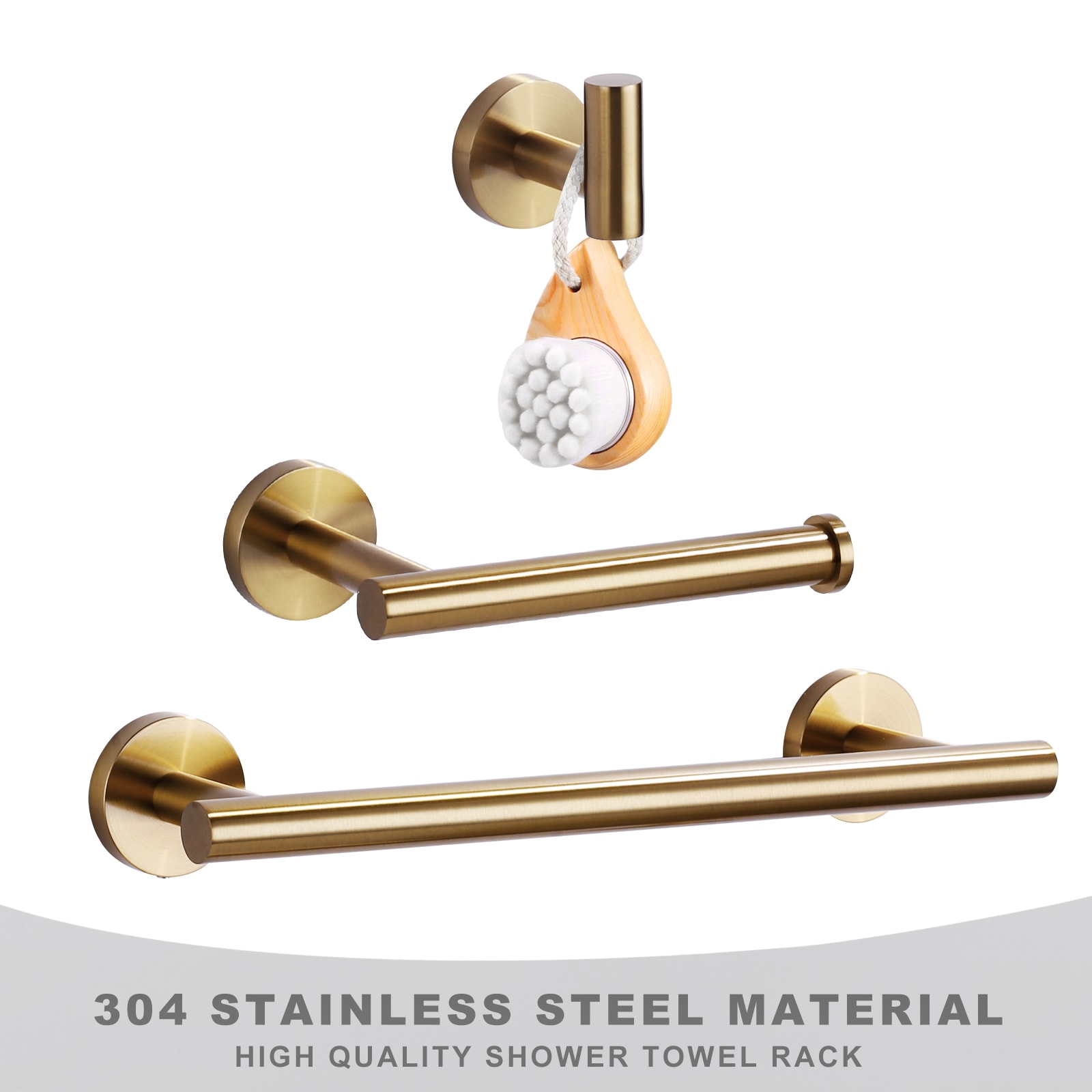 WOWOW 410013G-LW 3 -Piece gold Decorative Bathroom Hardware Set Towel Bar, Toilet Paper Holder, ,Robe Hook Included