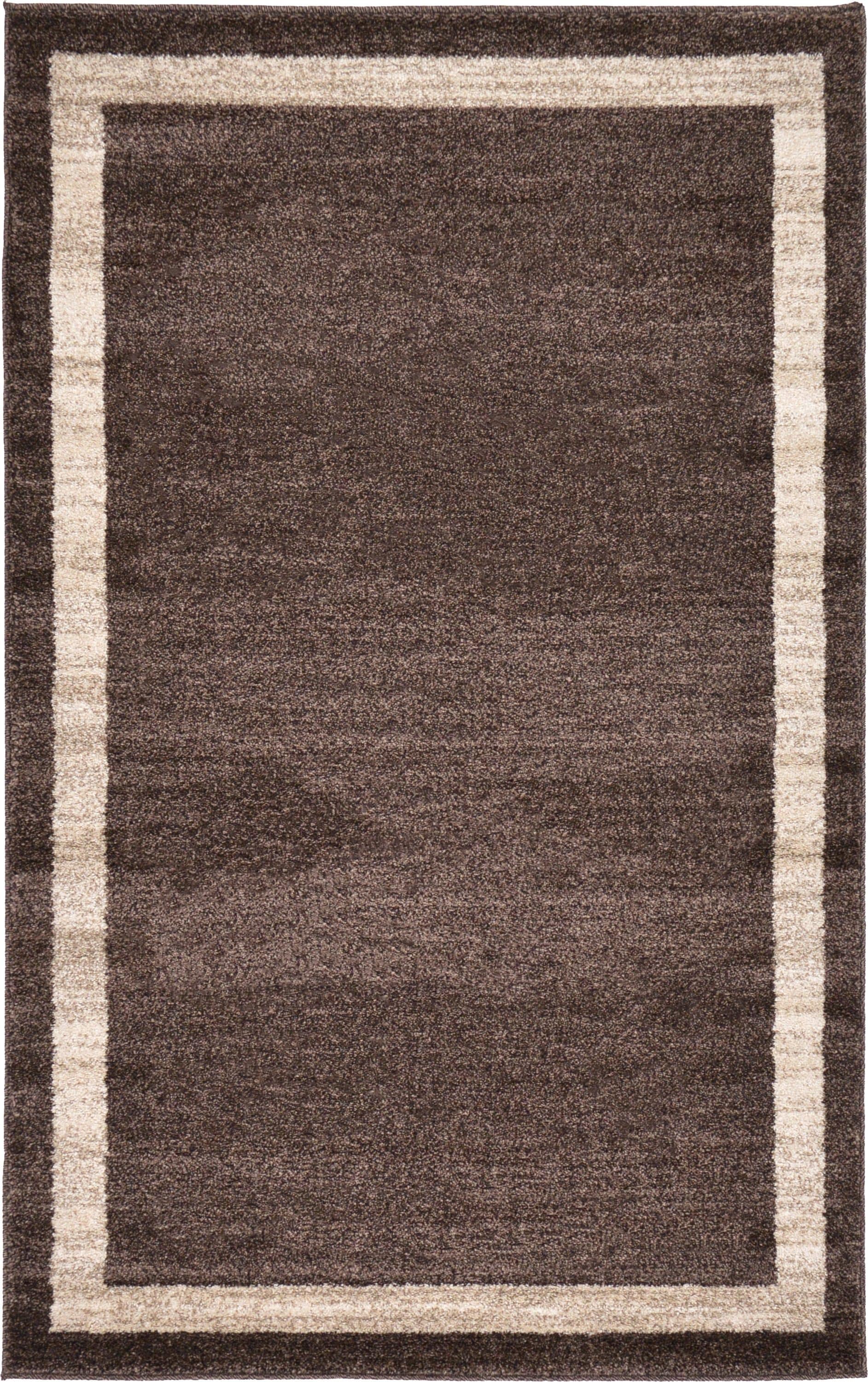 Tufted Brown/Ivory Synthetic Rectangular Easy-Care Rug
