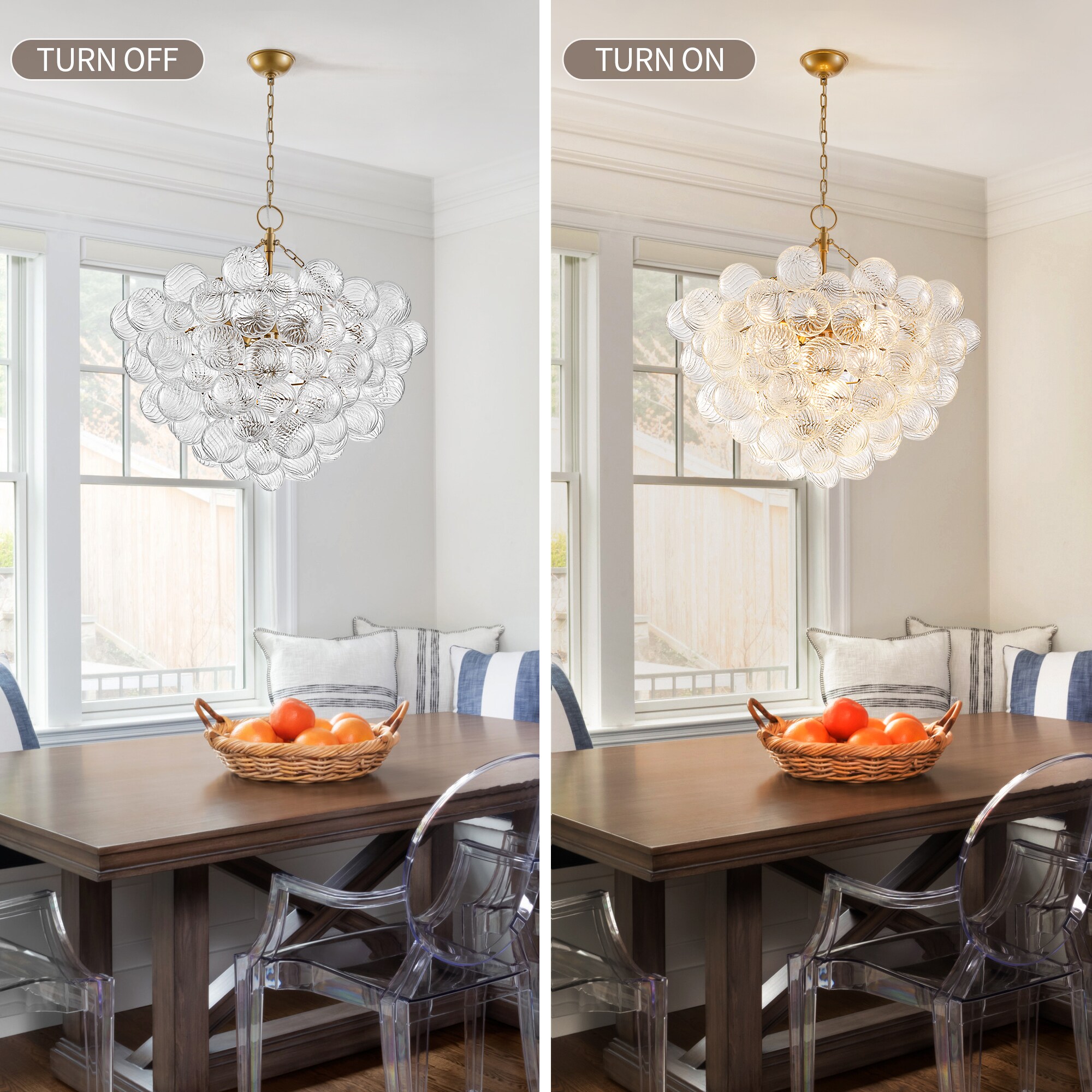 Huluwat Nordic Bubble Ball Swirled Glass Chandelier Dia 24-inch Gild ...
