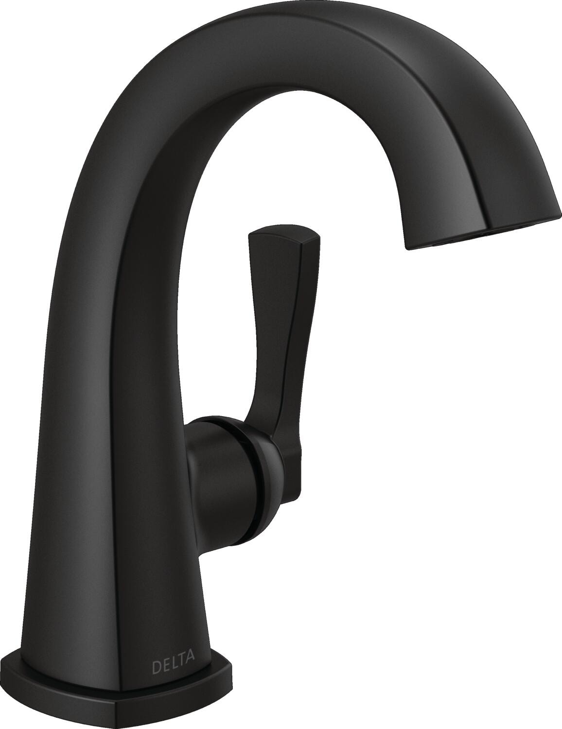 Delta 577-BLMPU-DST Stryke Matte Black Single hole 1-handle WaterSense Mid-arc Residential Handle Bathroom Sink Faucet with Drain with Deck Plate
