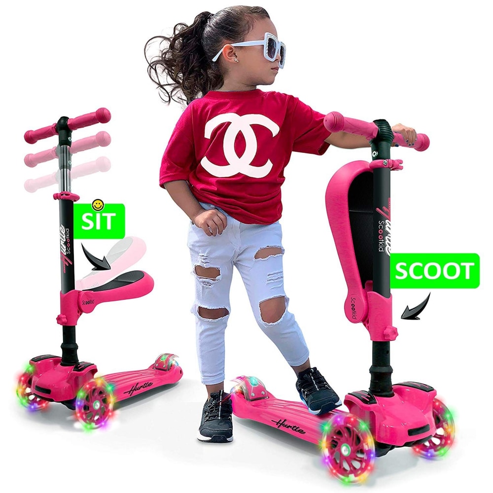 Kids Scooter Deluxe for Age 3-8 Adjustable Kick Scooters Foldable 2 LED Wheels 