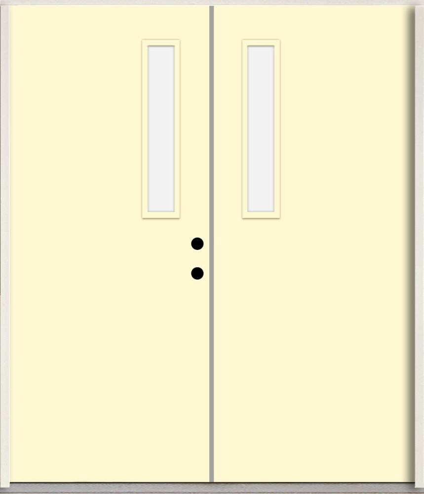 RELIABILT LO1063238 Spotlights 72-in x 80-in x Fiberglass 1/4 lite Left-hand inswing Bisque Paint Painted Prehung Double Front Door Insulating core