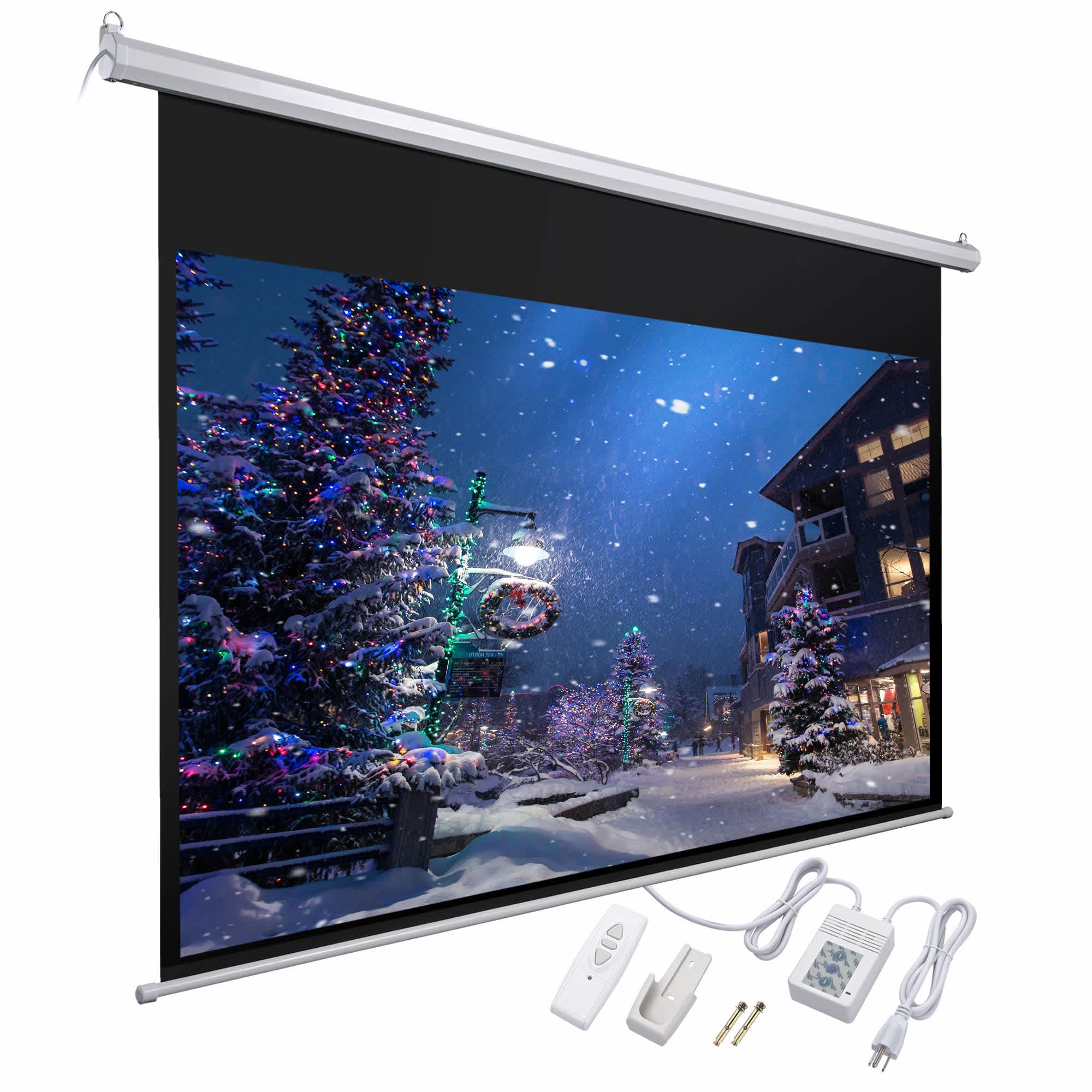 Yescom 16PJS010-AU92R169-LO 92 Motorized Projection Screen with Remote Control 16:9 4K 3D HD Electric Projector Screen Wall Mounted Indoor Outdoor Movie Night