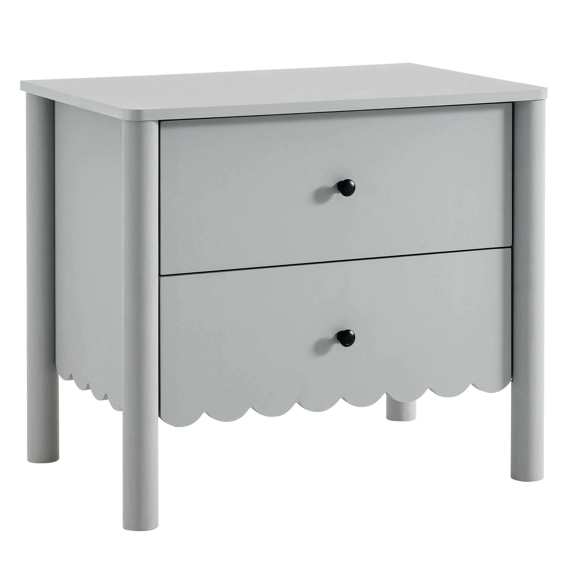  Emmeline Scalloped 2-Drawer Nightstand in Light Gray