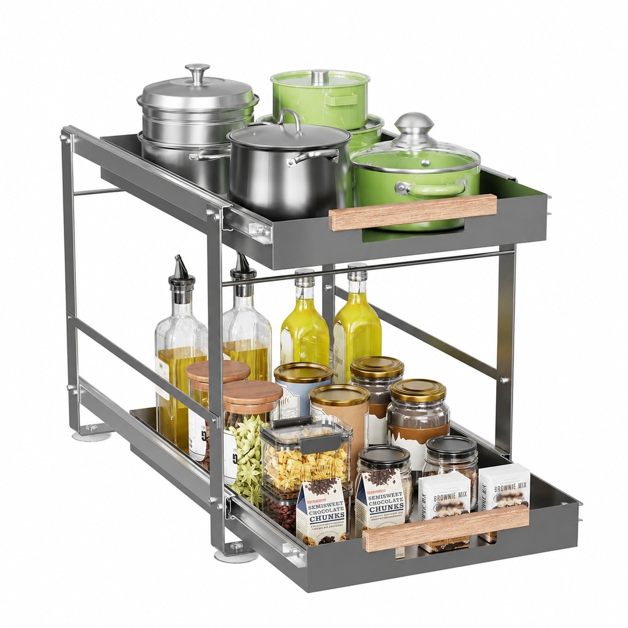 UUDULY  Under Sink Organizer 2 Tier Pull Out Cabinet Shelf Metal Storage for Kitchen Bathroom or Laundry Heavy Duty Easy Access Gray 1 pack