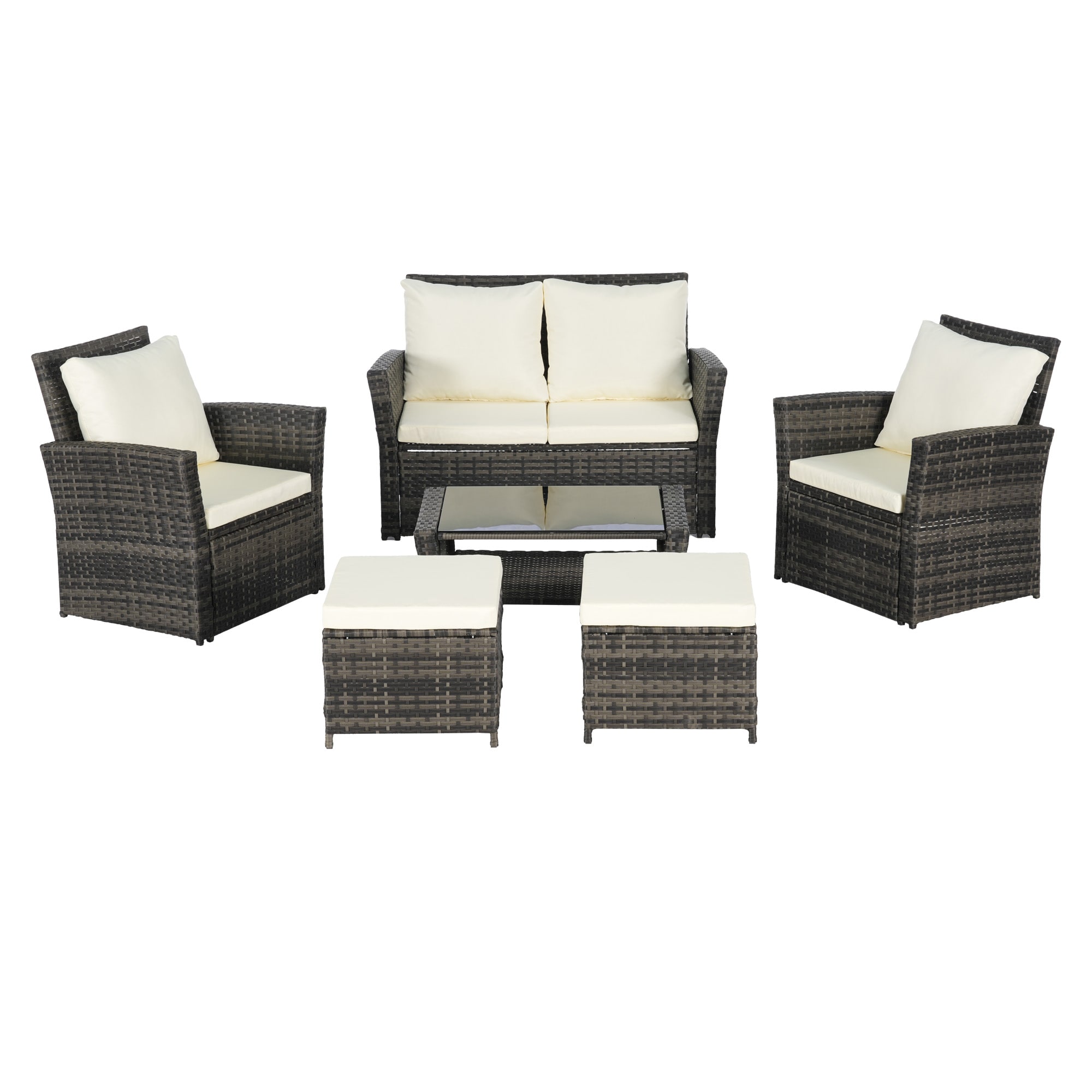 Gaierptone CRXC8O30FKA 6 -Piece Wicker 3 Patio Sofa Conversation Set with Off-white Cushions