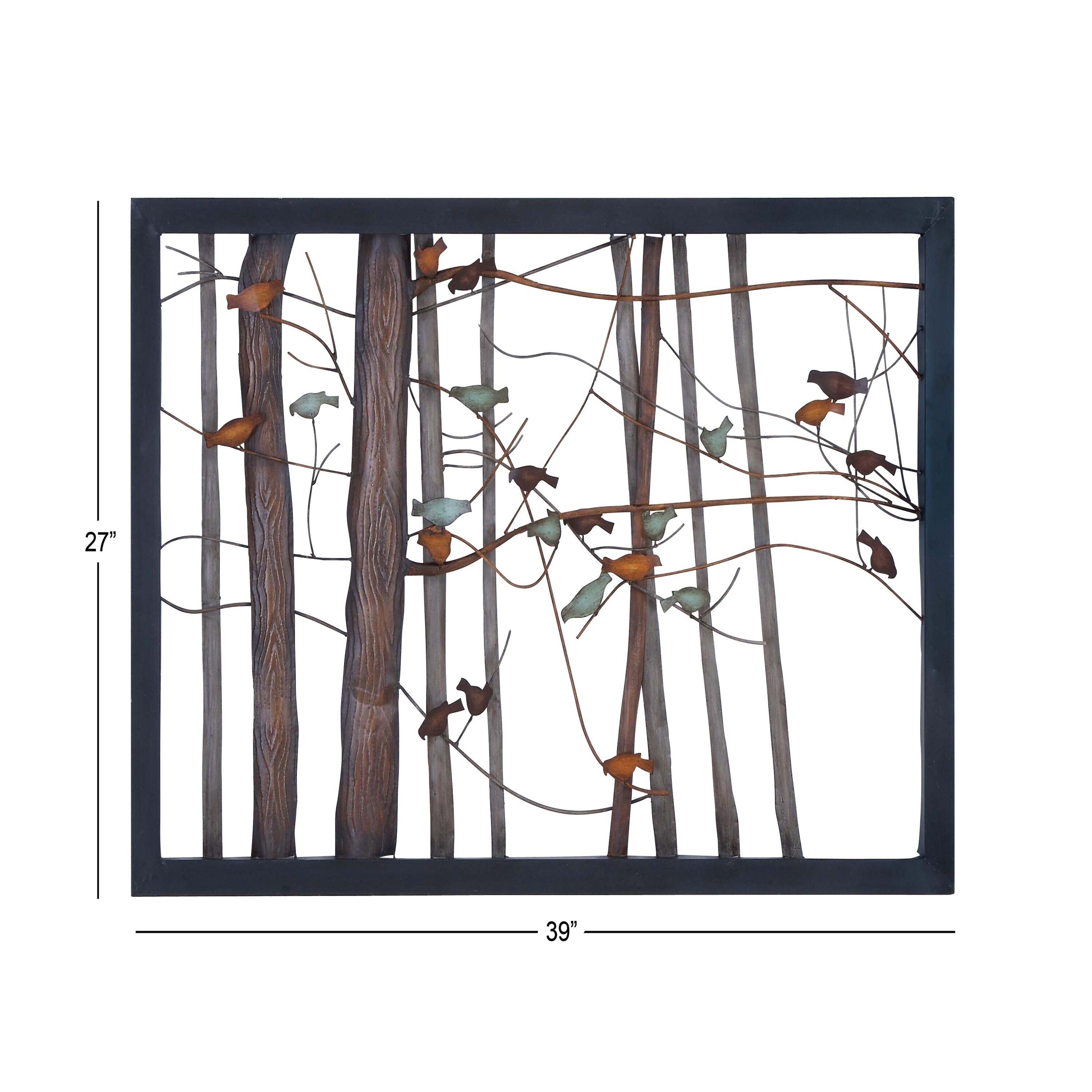 Multi Colored Metal Bird and Tree Wall Sculpture, 39" x 27"