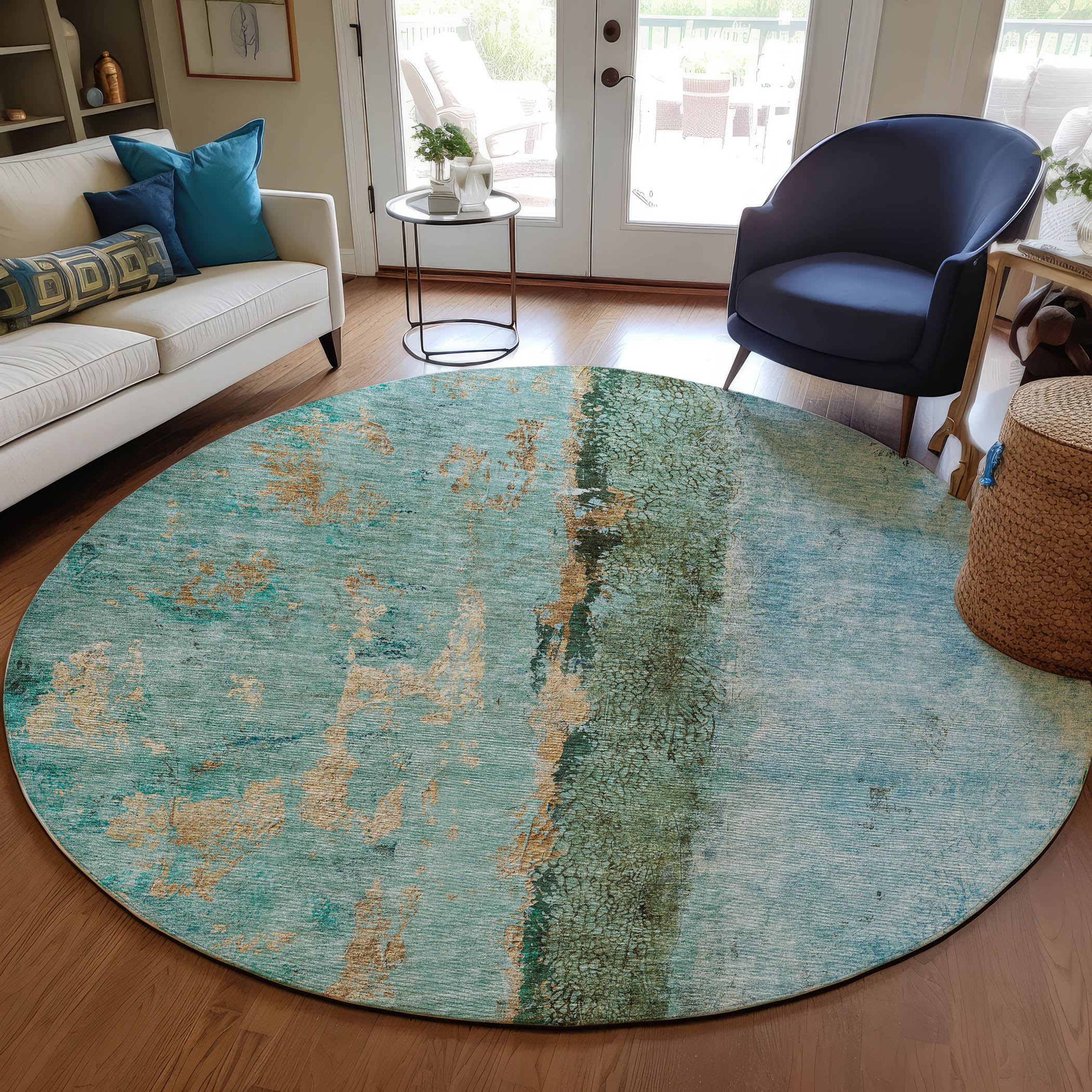 Addison Rugs ACN605BU8RO Chantille ACN605BU 8 x 8 (ft) Polyester Blue Round Indoor/Outdoor Abstract Machine washable Area rug