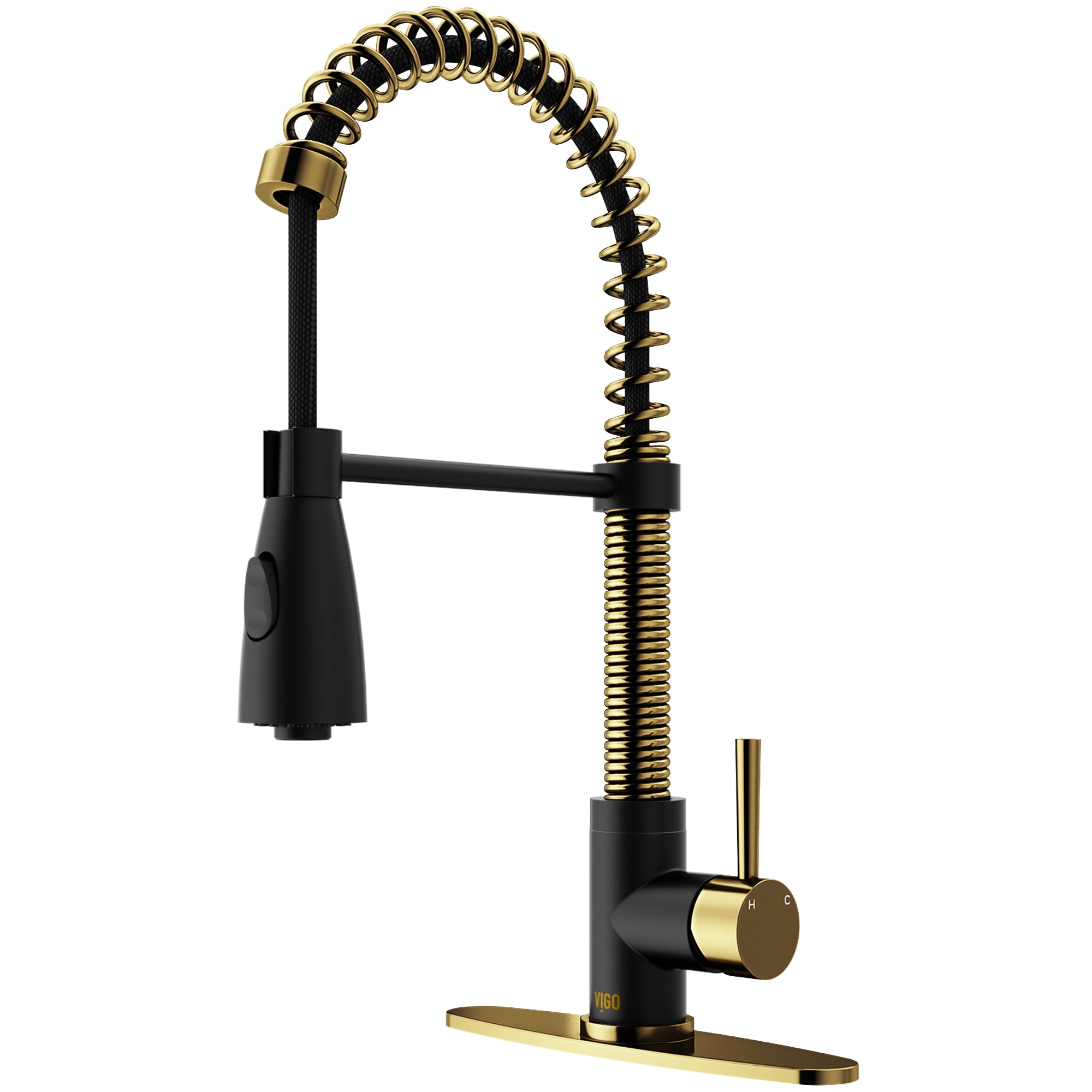 VIGO VG02003MGMBK1 Brant Matte Brushed Gold/Matte Black Single Handle Deck-mount Pull-down Kitchen Faucet with Sprayer ( Deck Plate Included )