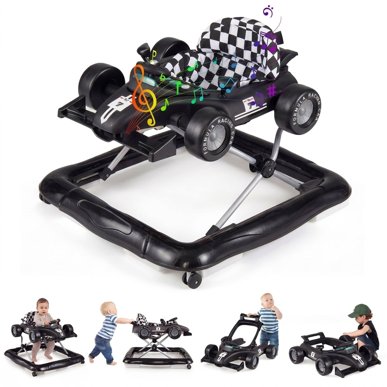 SUGIFT - 4-in-1 Baby Push Walker Activity Center with Detachable Music Box Sound and Lights 3-Lev...