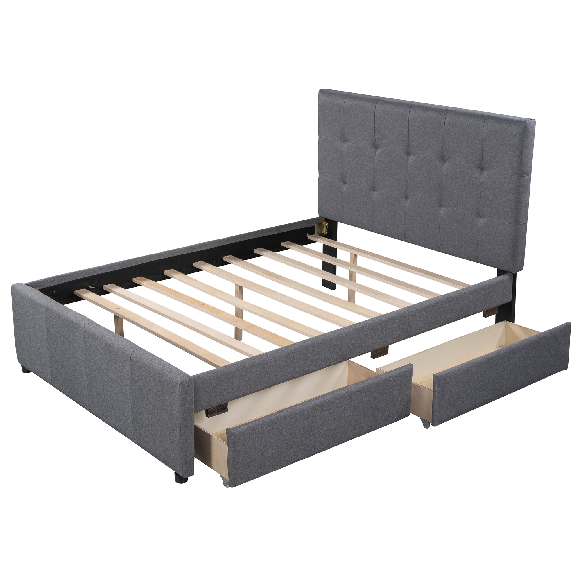 Upholstered Platform Bed with Two Drawers Beds at Lowes.com