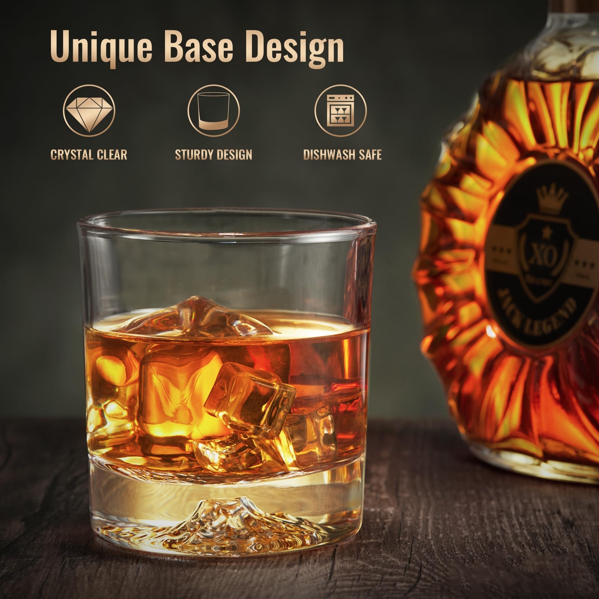 Aoibox  Whiskey Glasses Set of 6 with Raised Mountain Base 12 oz Lead Free Crystal Bourbon Scotch Rocks Glasses for Home Bar Use