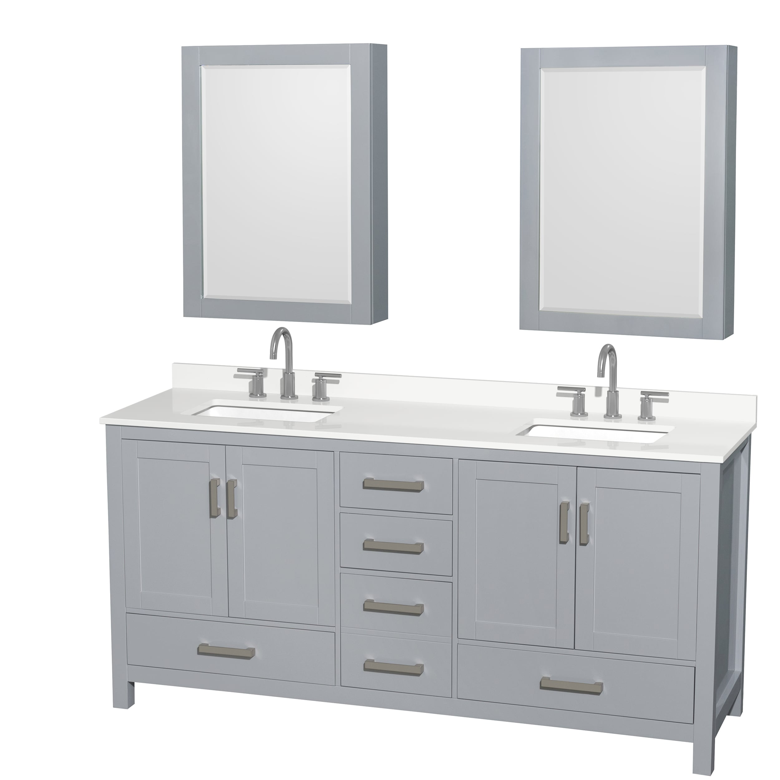 Wyndham Collection - Sheffield 72-in Gray with Brushed Chrome Trim Undermount Double Sink Bathroo...