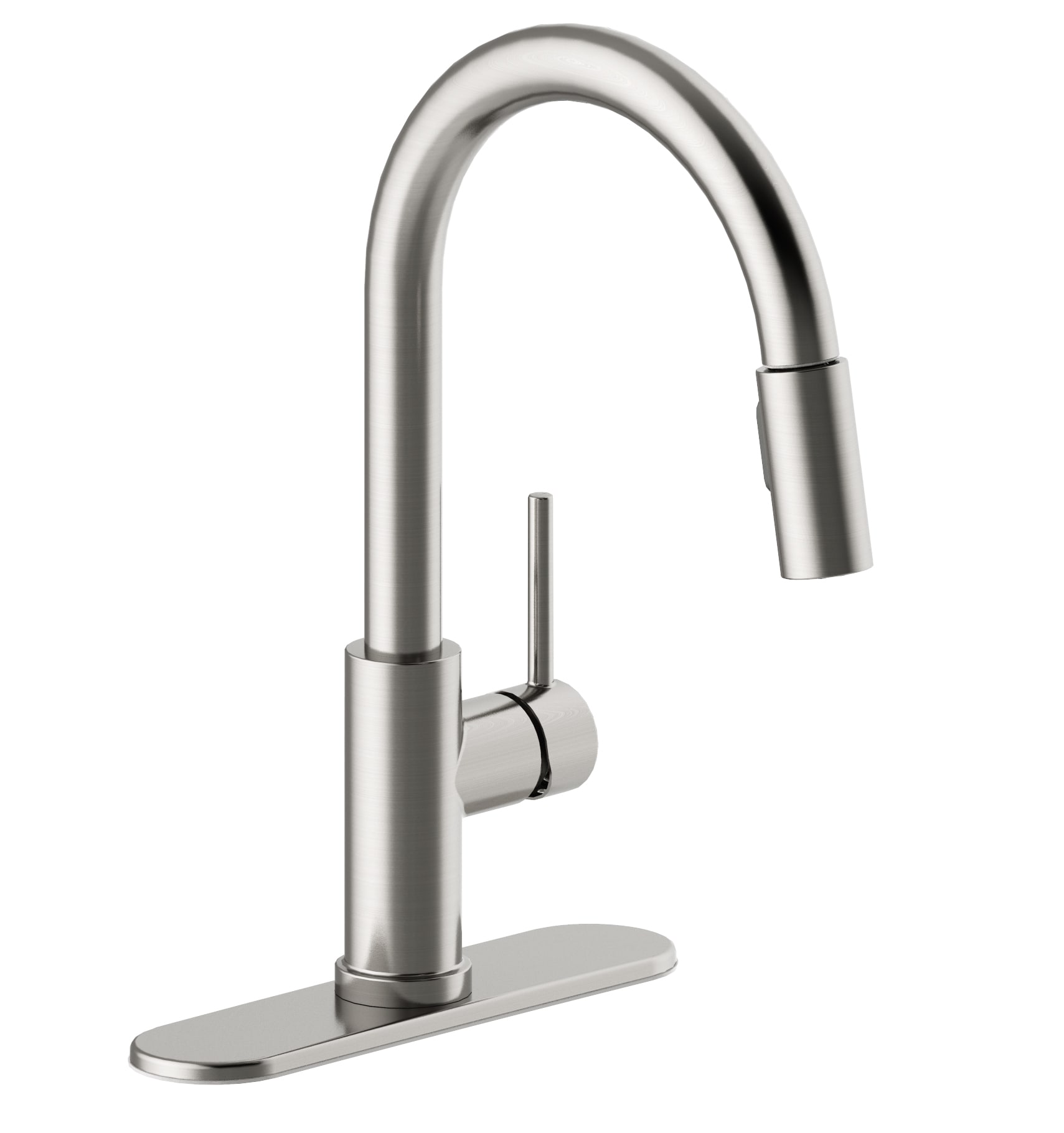 Design House 593822 Eastport Satin Nickel Single Handle Deck-mount Pull-down Kitchen Faucet with Sprayer ( Deck Plate Included )