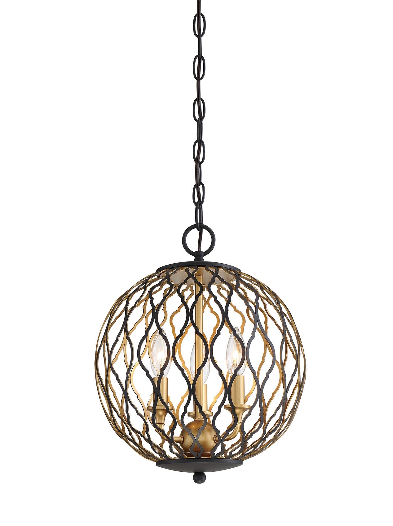 Gilded Glam 3-Light Black with Painted and Plated Honey Gold Traditional Clear Glass Globe Medium Hanging Pendant Light | - Minka Lavery 2403-680