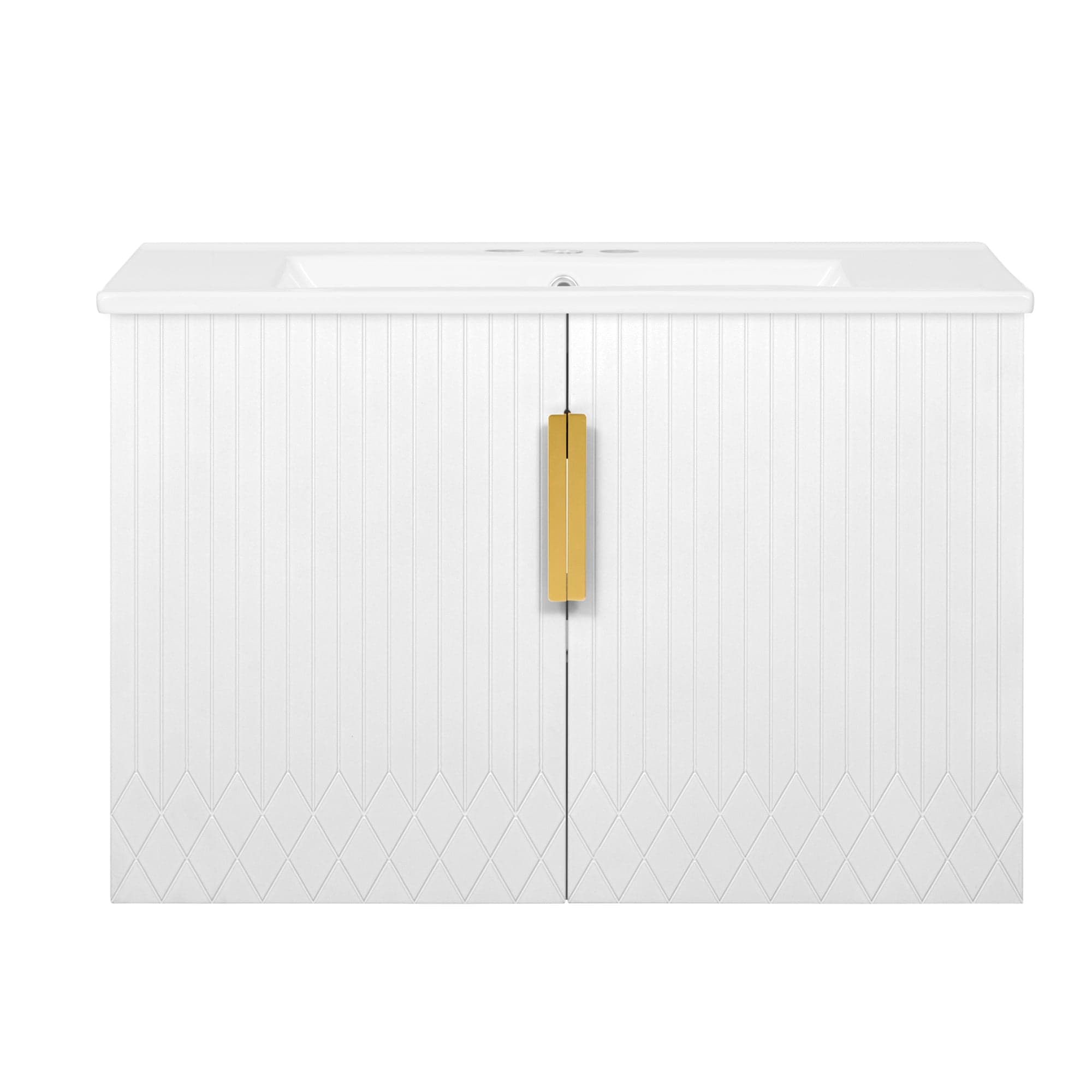Boyel Living 30 Inch Vintage Wall Mounted Bathroom Vanity with Ceramic Sink Dual Doors White