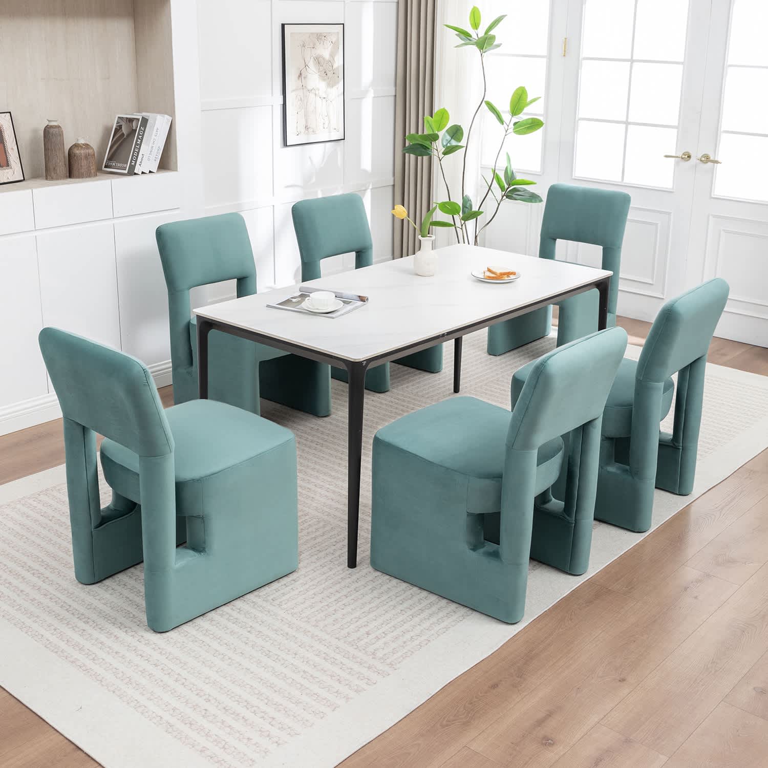 SEYNAR Modern Velvet Upholstered Armless Dining Chair Set of 6 in