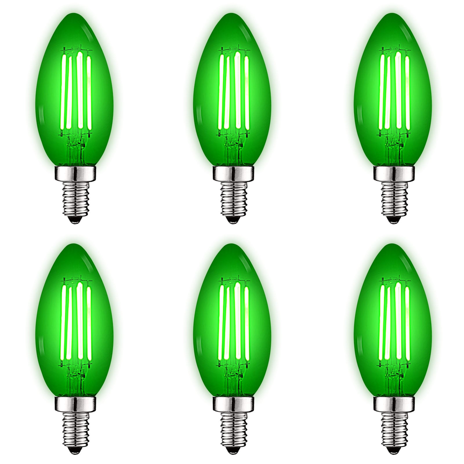 Luxrite LR21742-6PK 40 -Watt EQ B11 Green Candelabra base (E-12) LED Decorative Light Bulb 6 -Pack