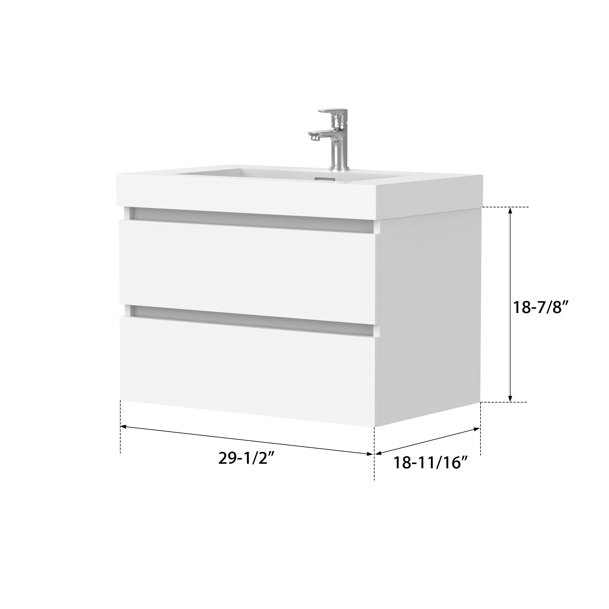 Glossy White Wall-Mount Single Sink Bathroom Vanity with Resin Top