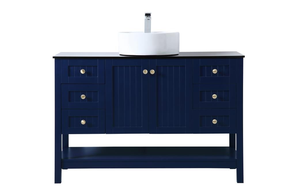 First Impressions 48-in Blue Single Sink Bathroom Vanity with Black Tempered Glass Top | - Elegant Decor FI48648BL