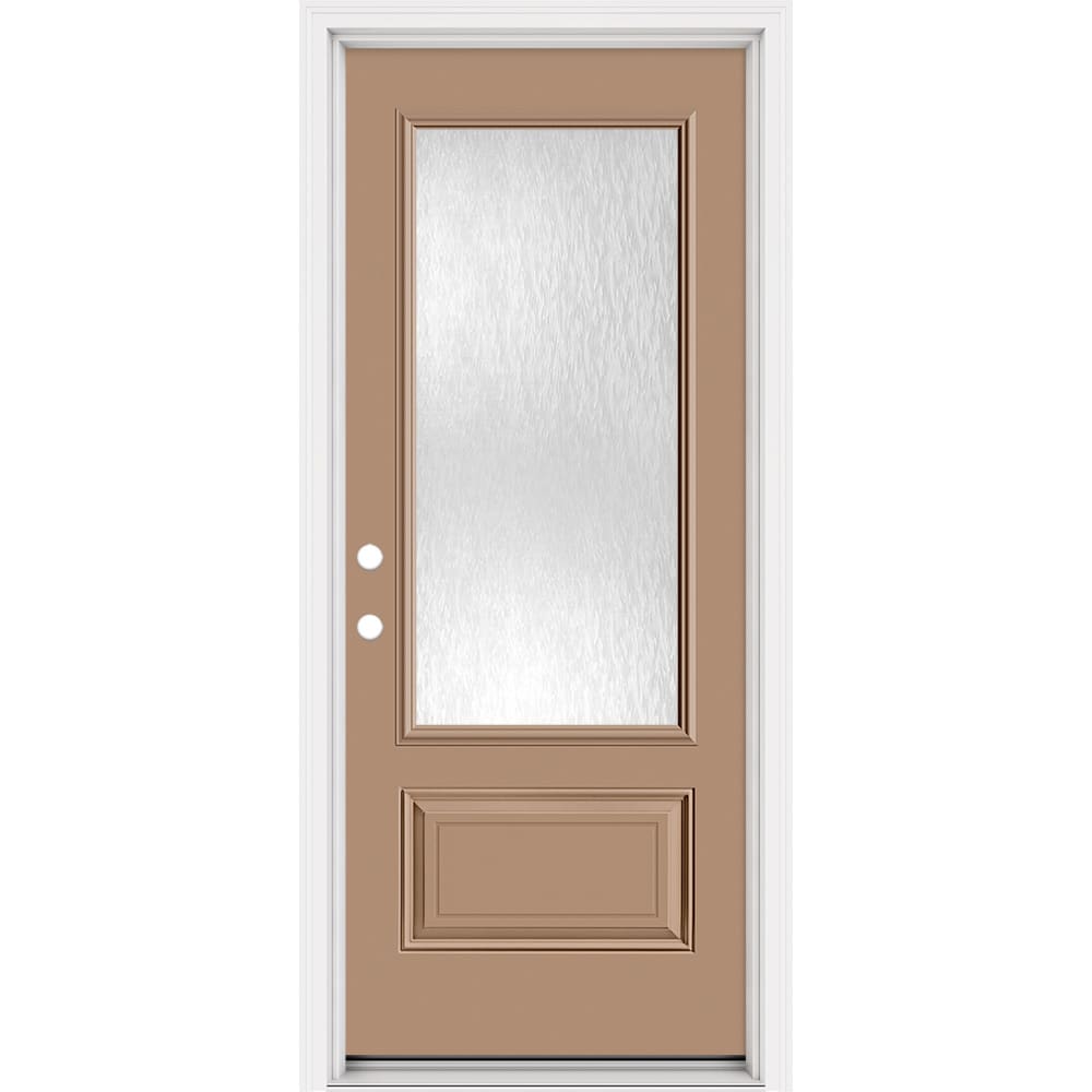 Masonite 321391 Steel Doors Series 32-in x 80-in x 4-9/16-in Steel 3/4 lite Right-hand inswing Warm White Painted Prehung Front Door with Brickmould Insulating core
