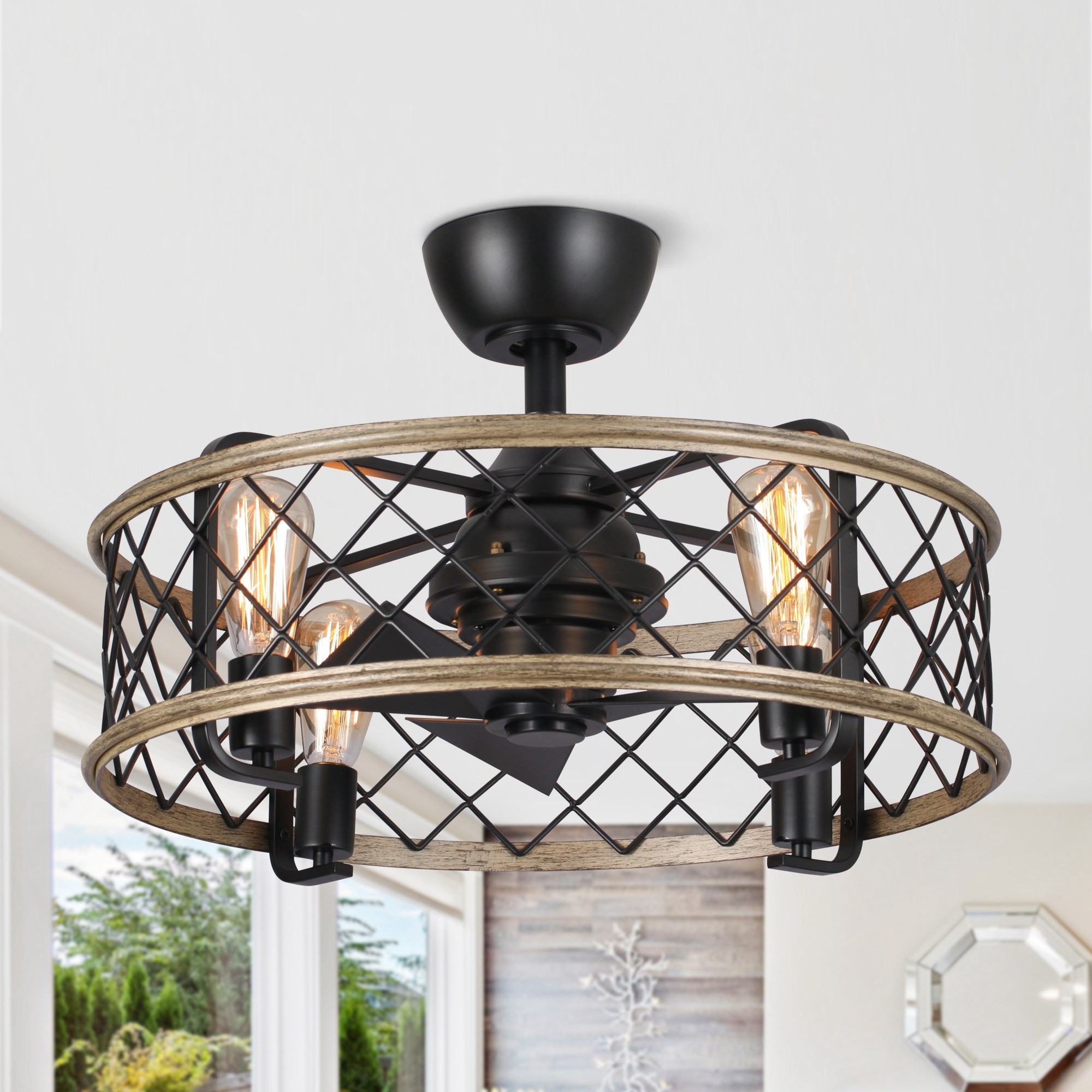 Parrot Uncle F8235110V 22.5-in Matte Black Indoor Fandelier Ceiling Fan Light Kit Compatible and Remote (3-Blade)