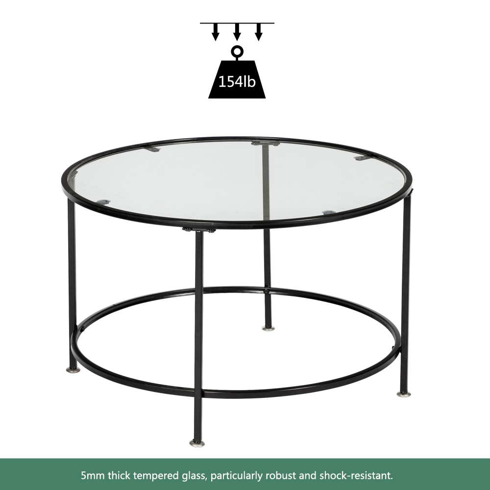 Winado Contemporary Black Metal Round Coffee Table With Glass Top In The Coffee Tables ...