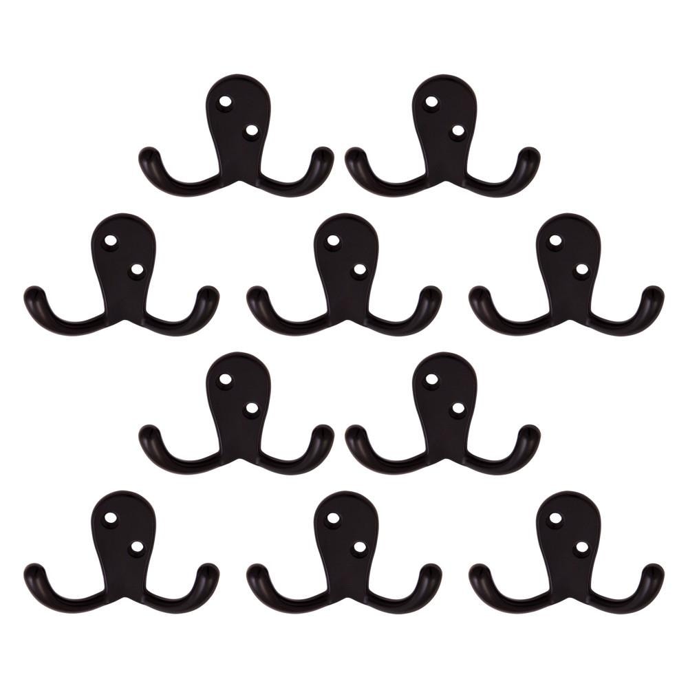 Design House 10-Pack 2-Hook 0.65-in x 1.65-in H Matte Black Decorative Wall  Hook (10-lb Capacity) in the Decorative Wall Hooks department at
