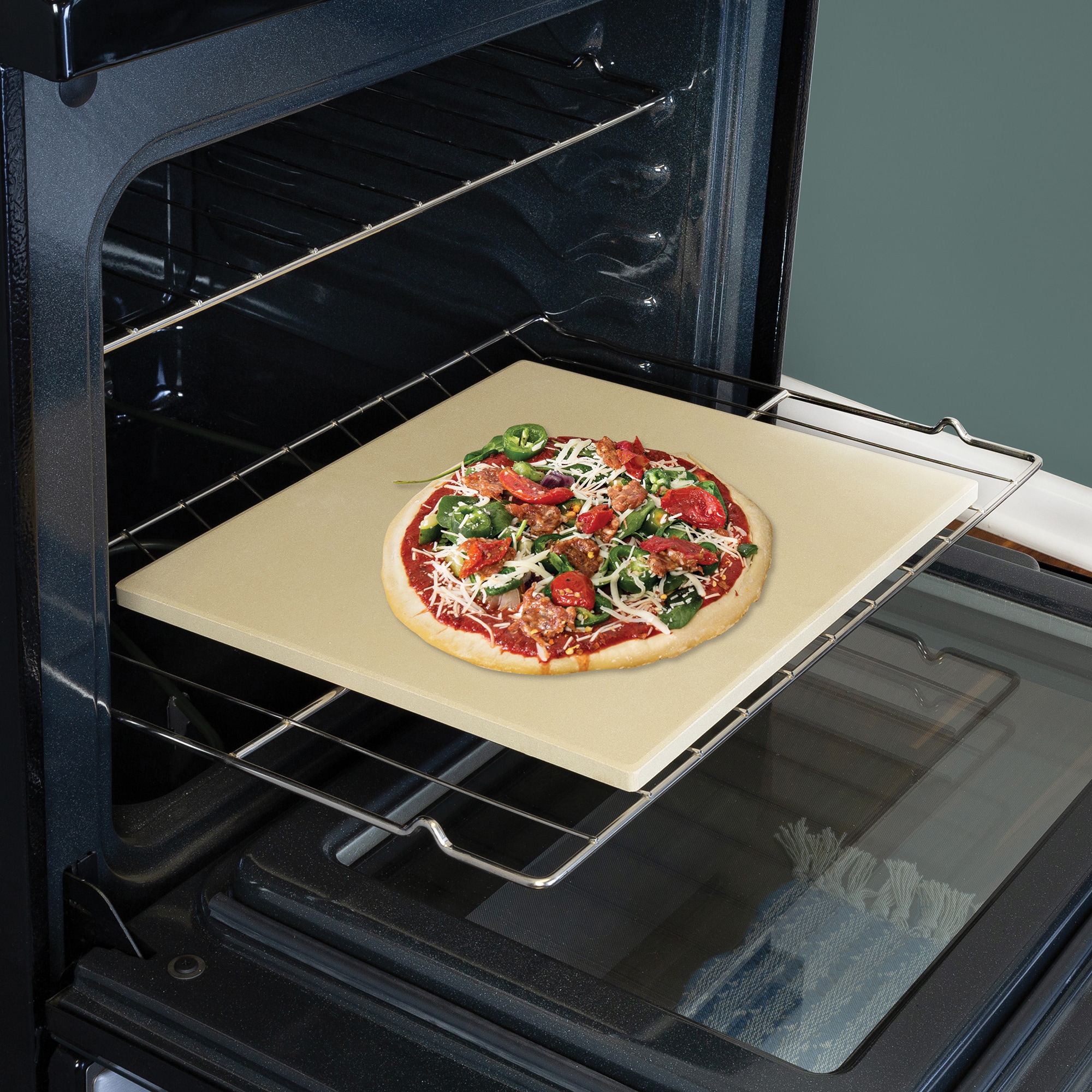 Old Stone Beige Cordierite Rectangle Pizza Stone, 14x16-Inch
