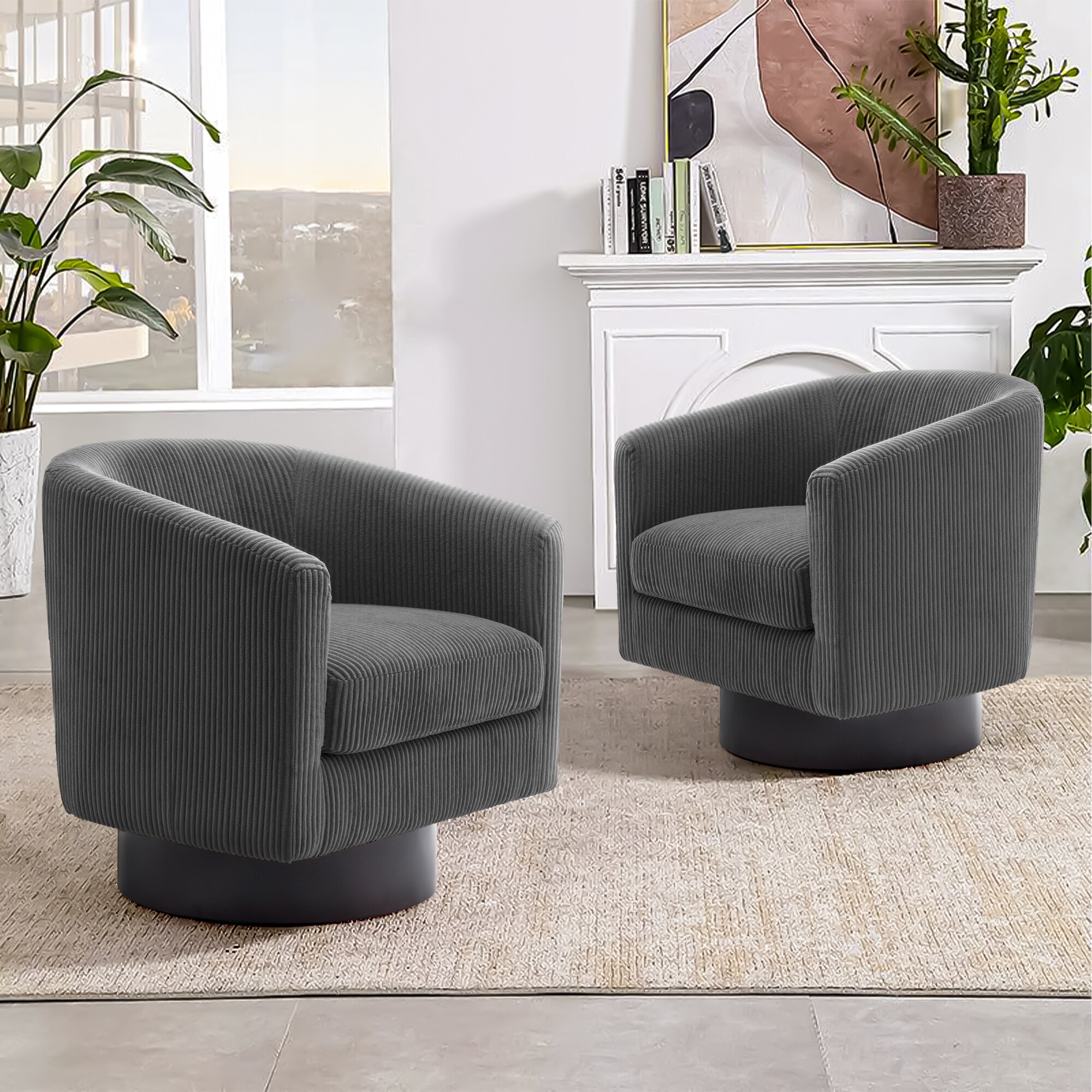 Dreamsidea Corduroy Accent Chair with Swivel Barrel Design for Living ...