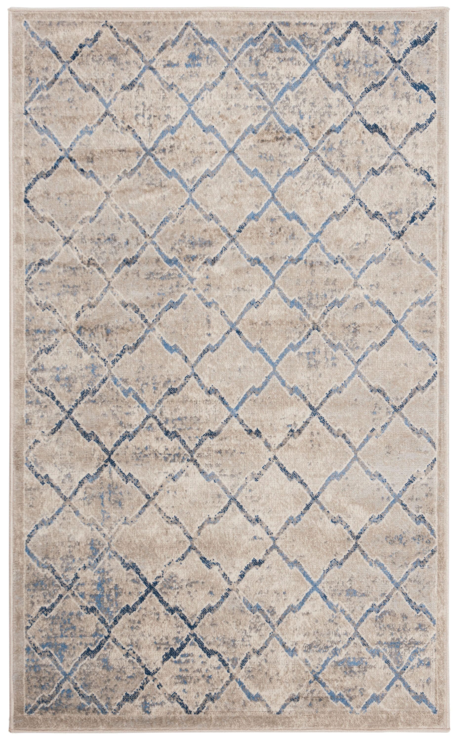 Light Gray and Blue Geometric Synthetic Area Rug