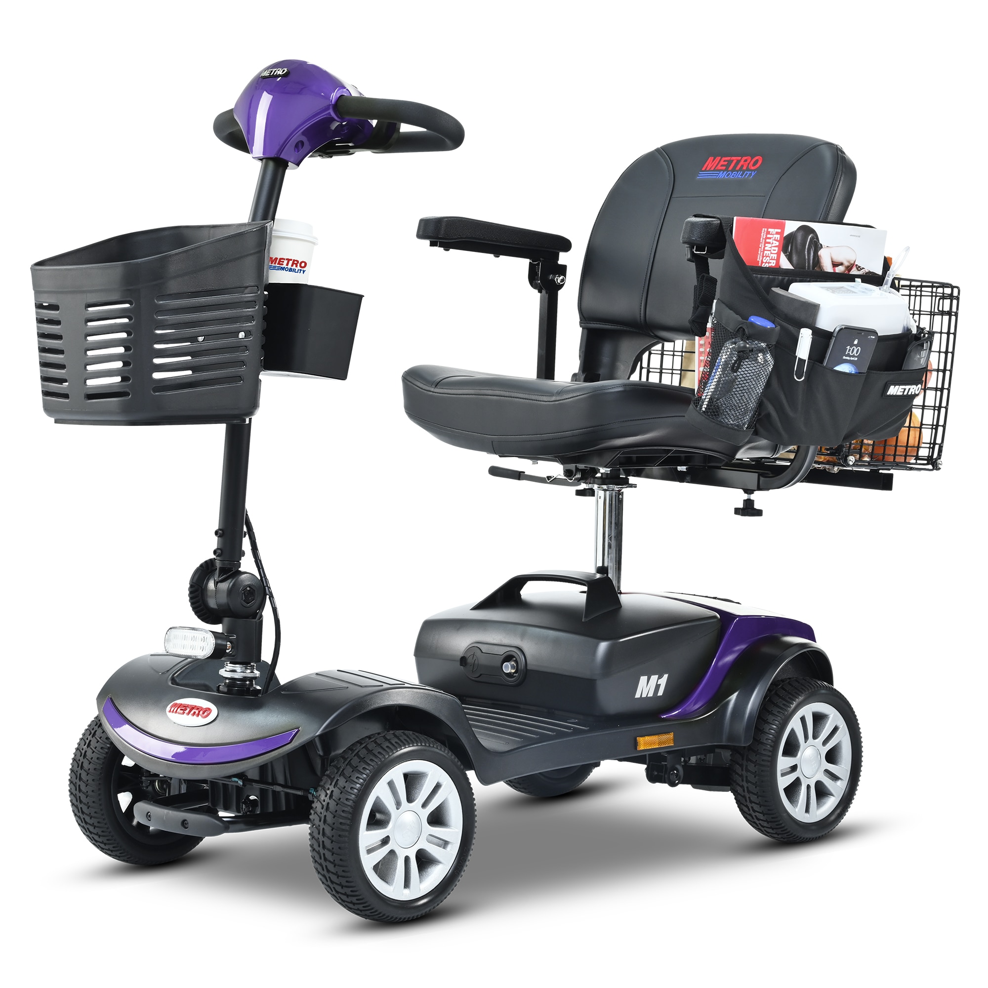 Xspracer ML-MS505 Four Wheels Compact Travel Mobility Scooter with Large Rear Basket (Purple)
