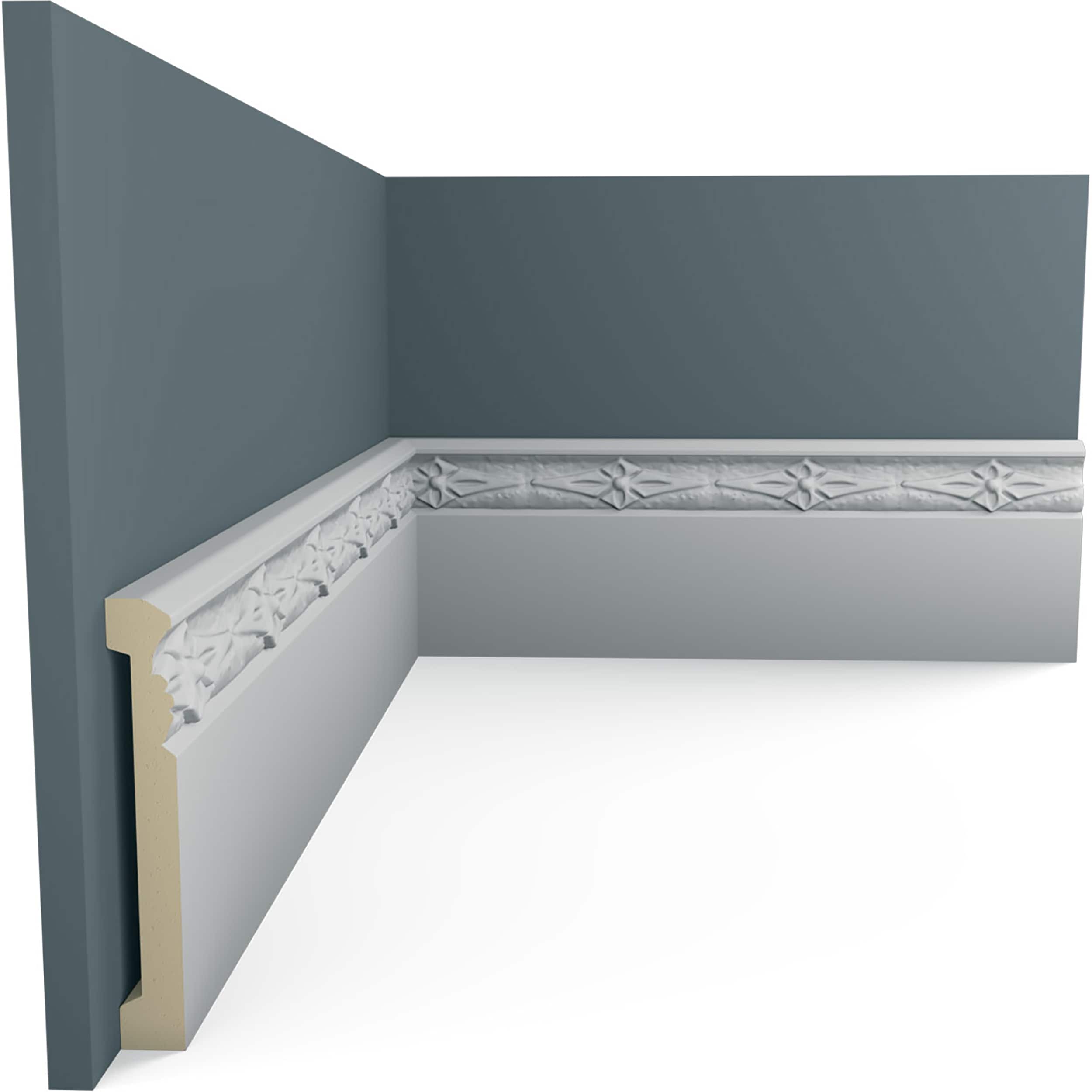 Ekena Millwork BBD04X00SU-CASE-8 5/8-in x 4-in x 7-ft 10-1/2-in Architectural Primed Urethane 169461 Baseboard Moulding 8 -Pack